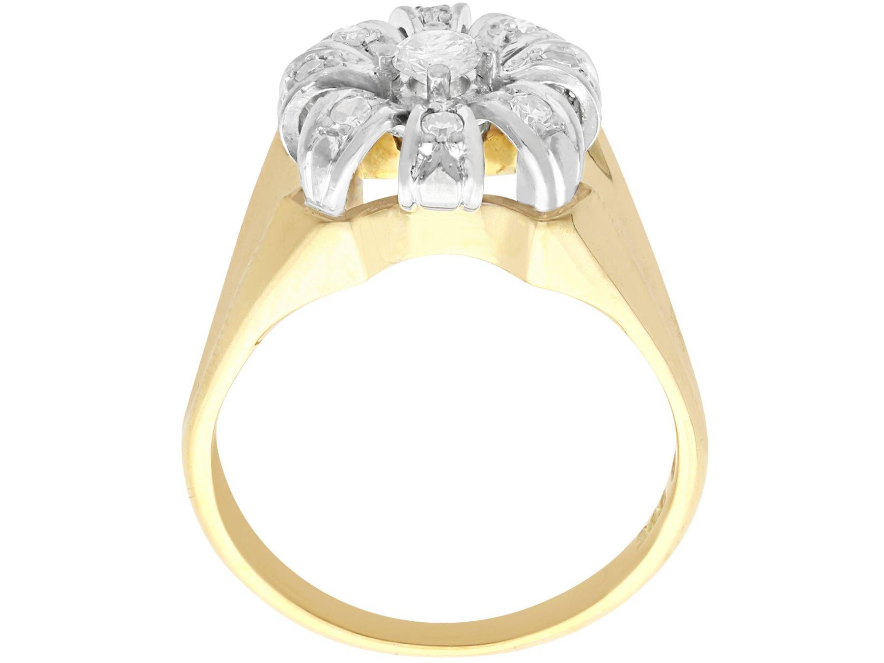 Round Cut Vintage 1950s Diamond Yellow Gold Cluster Ring For Sale