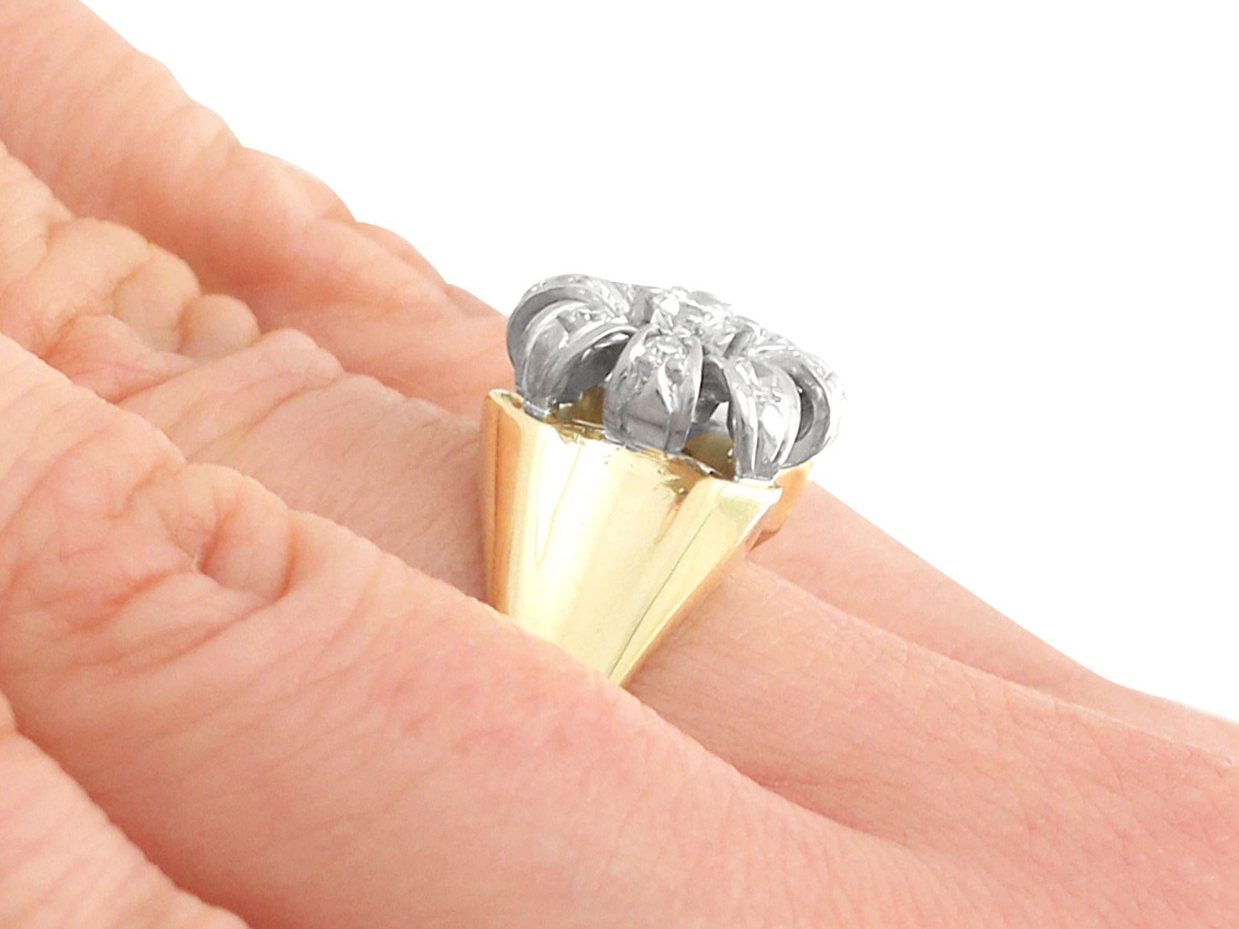 Women's 1950s Floral Diamond Yellow Gold Cluster Ring For Sale