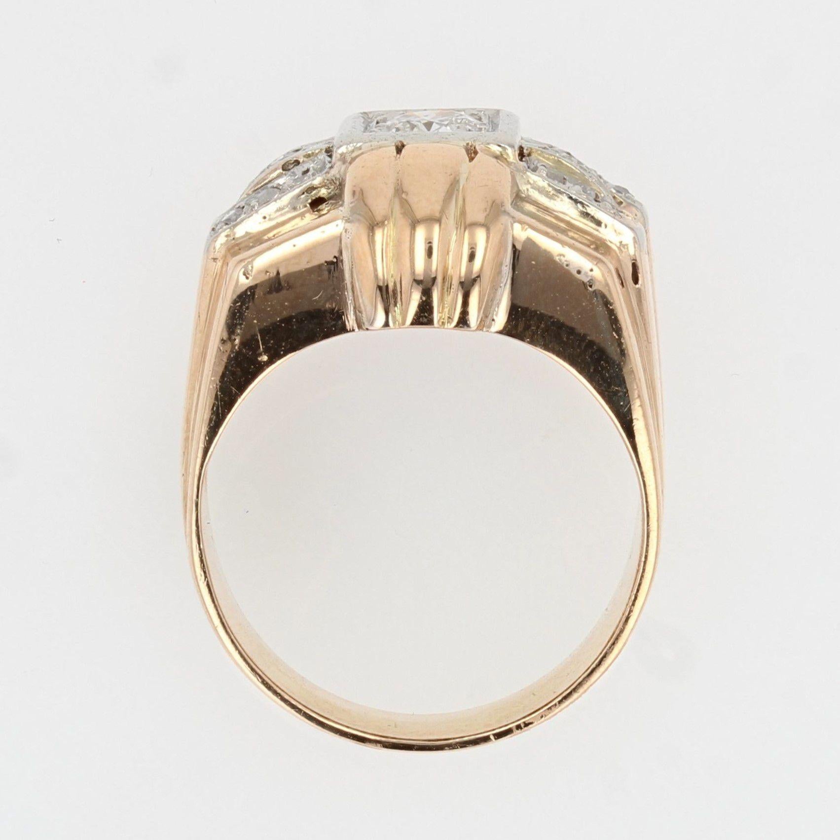1950s Diamonds 18 Karat Rose Gold Tank Signet Ring 5
