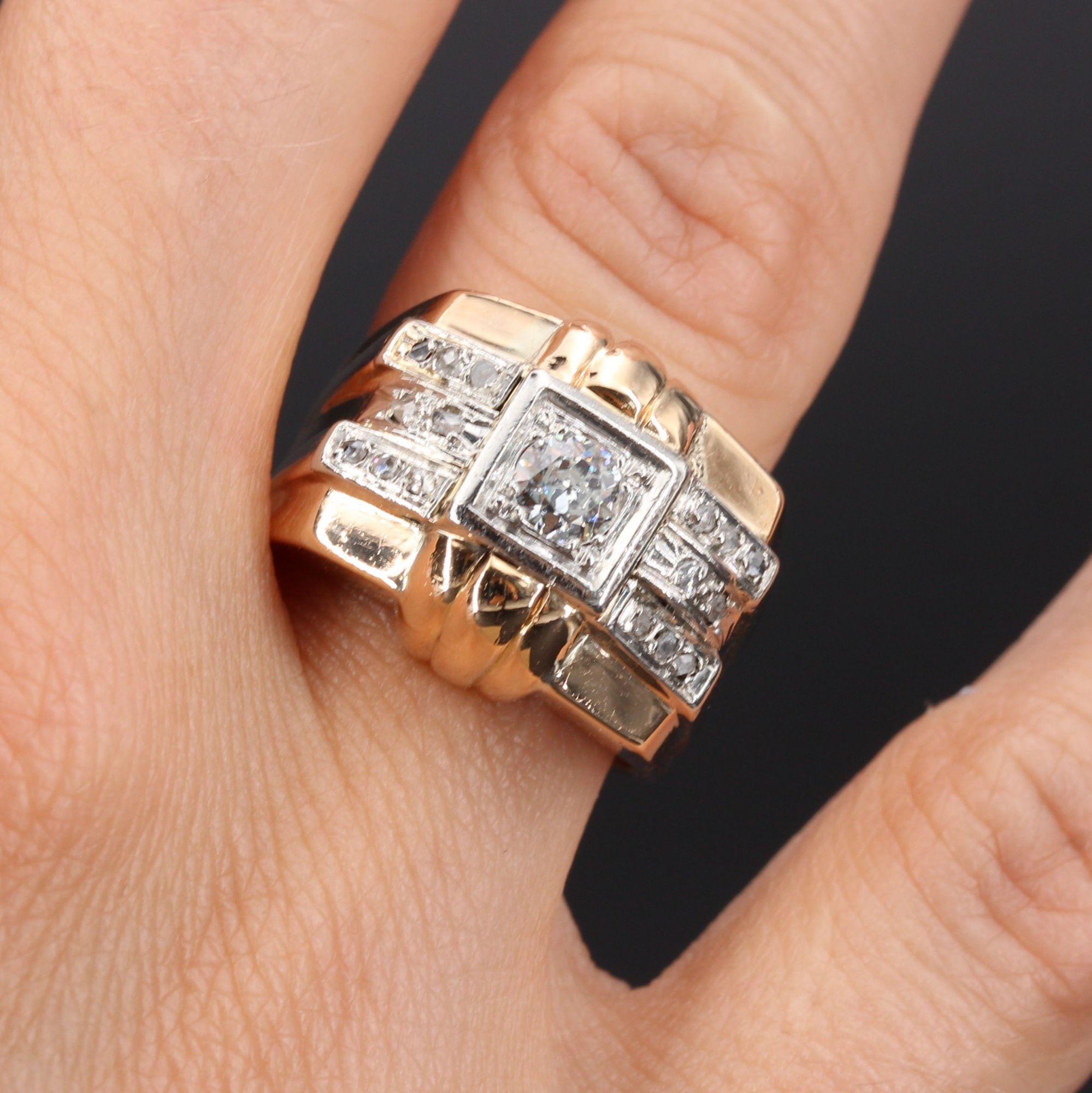 Siegelring aus 18 Karat Rosgold mit Diamanten aus den 1950er Jahren im Zustand „Gut“ in Poitiers, FR