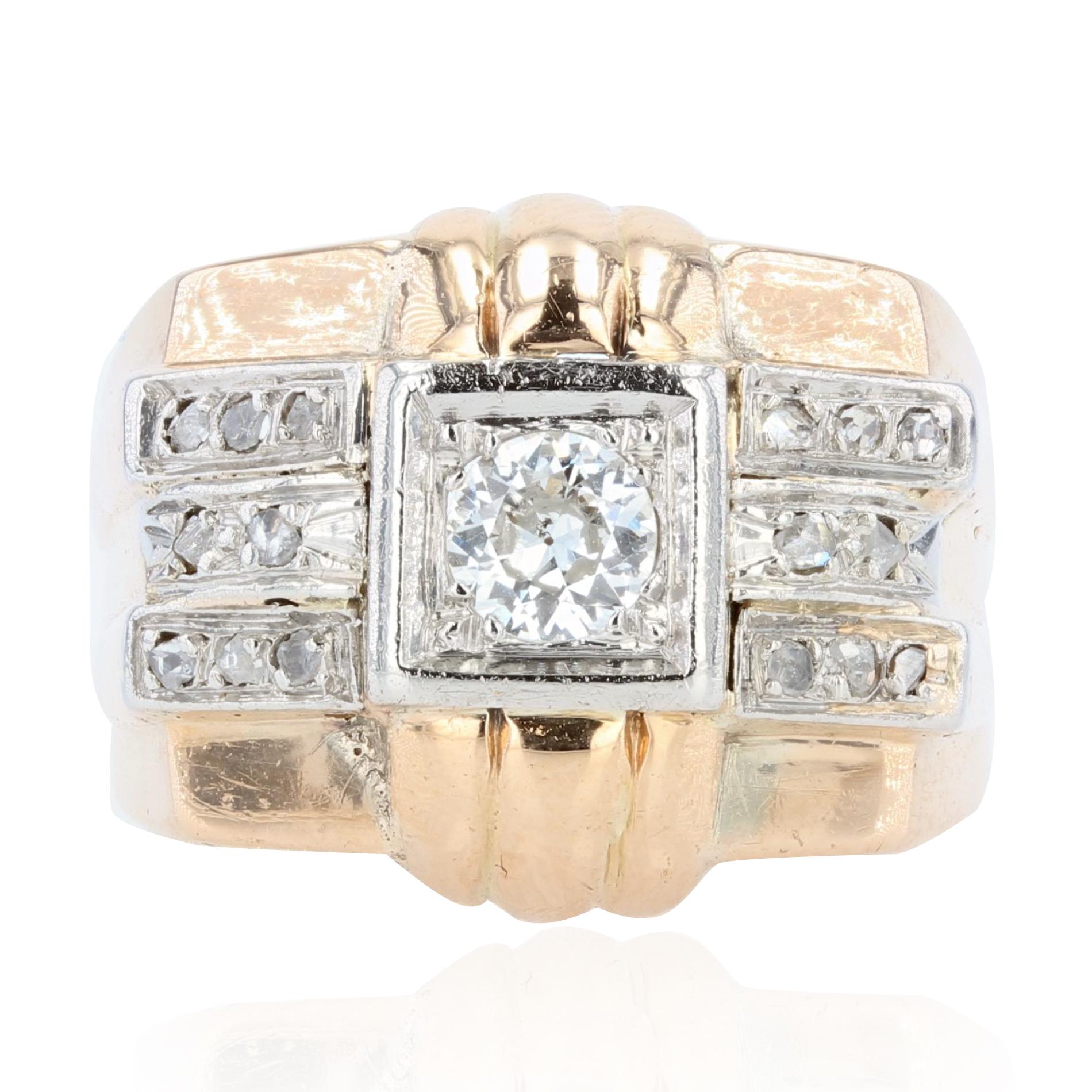 1950s Diamonds 18 Karat Rose Gold Tank Signet Ring