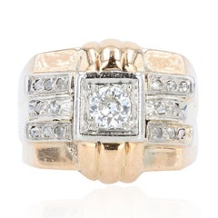 1950s Diamonds 18 Karat Rose Gold Tank Signet Ring