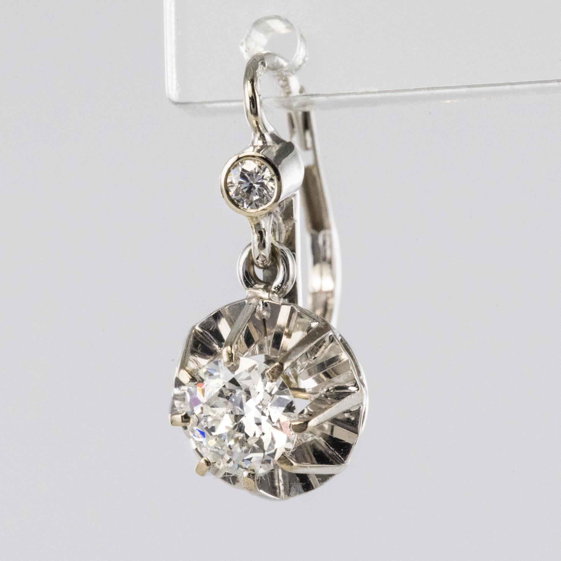 Brilliant Cut 1950s Diamonds 18 Karat White Gold Drop Earrings