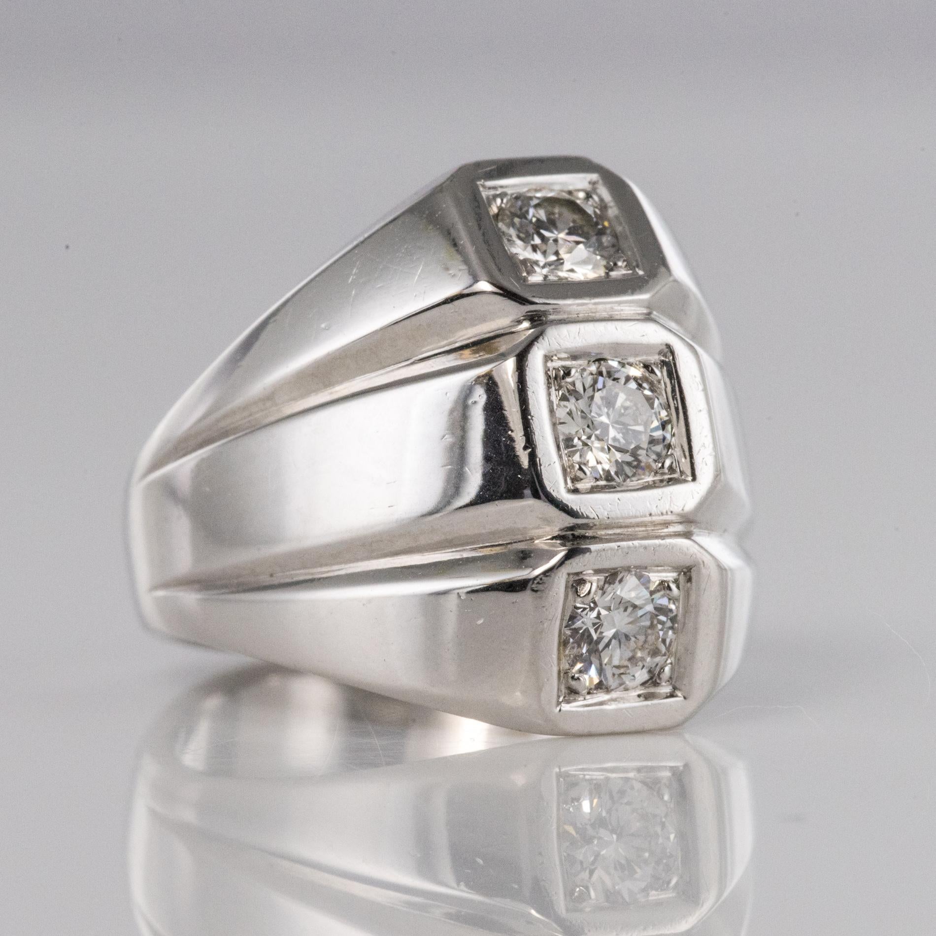 1950s Diamonds 18 Karat White Gold Modernist Ring For Sale 6