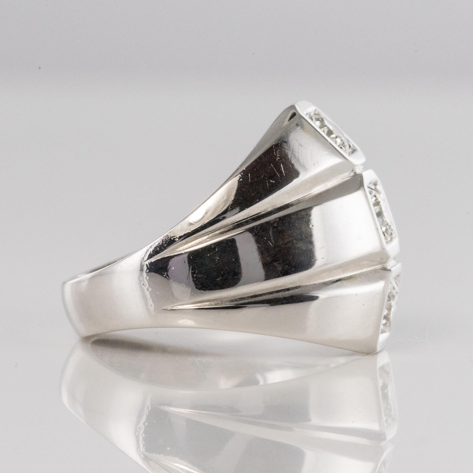 1950s Diamonds 18 Karat White Gold Modernist Ring For Sale 8