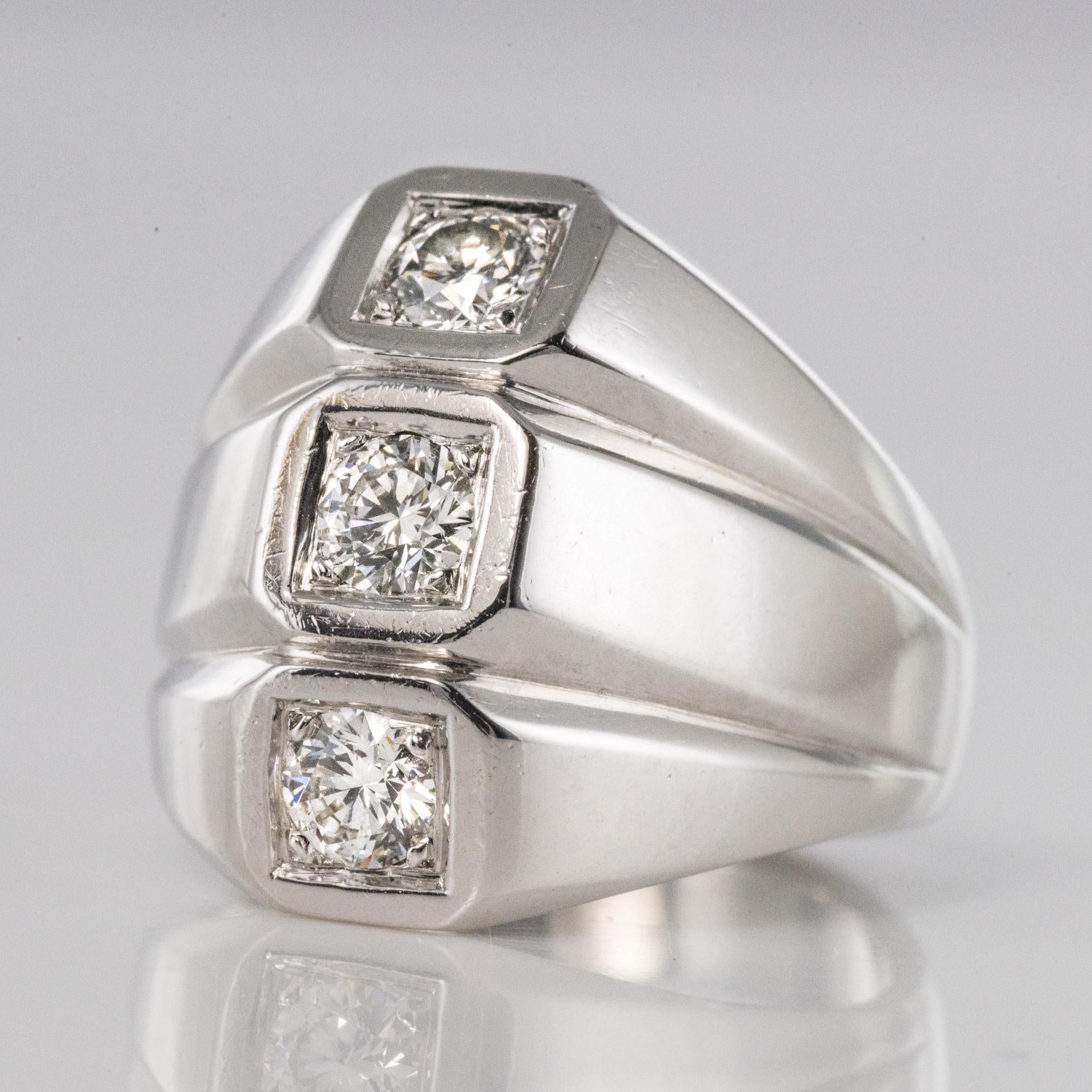 Brilliant Cut 1950s Diamonds 18 Karat White Gold Modernist Ring For Sale