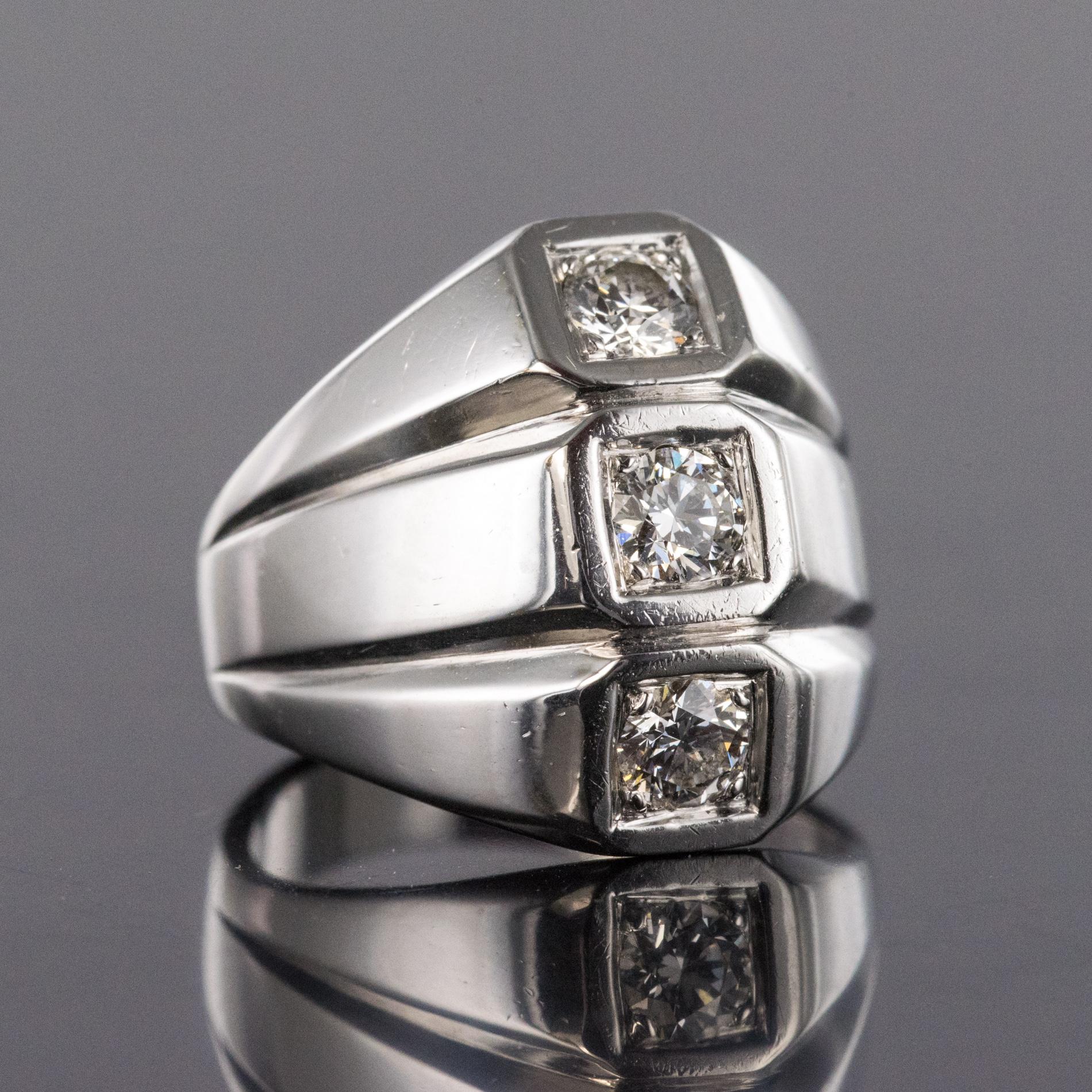 Women's 1950s Diamonds 18 Karat White Gold Modernist Ring For Sale