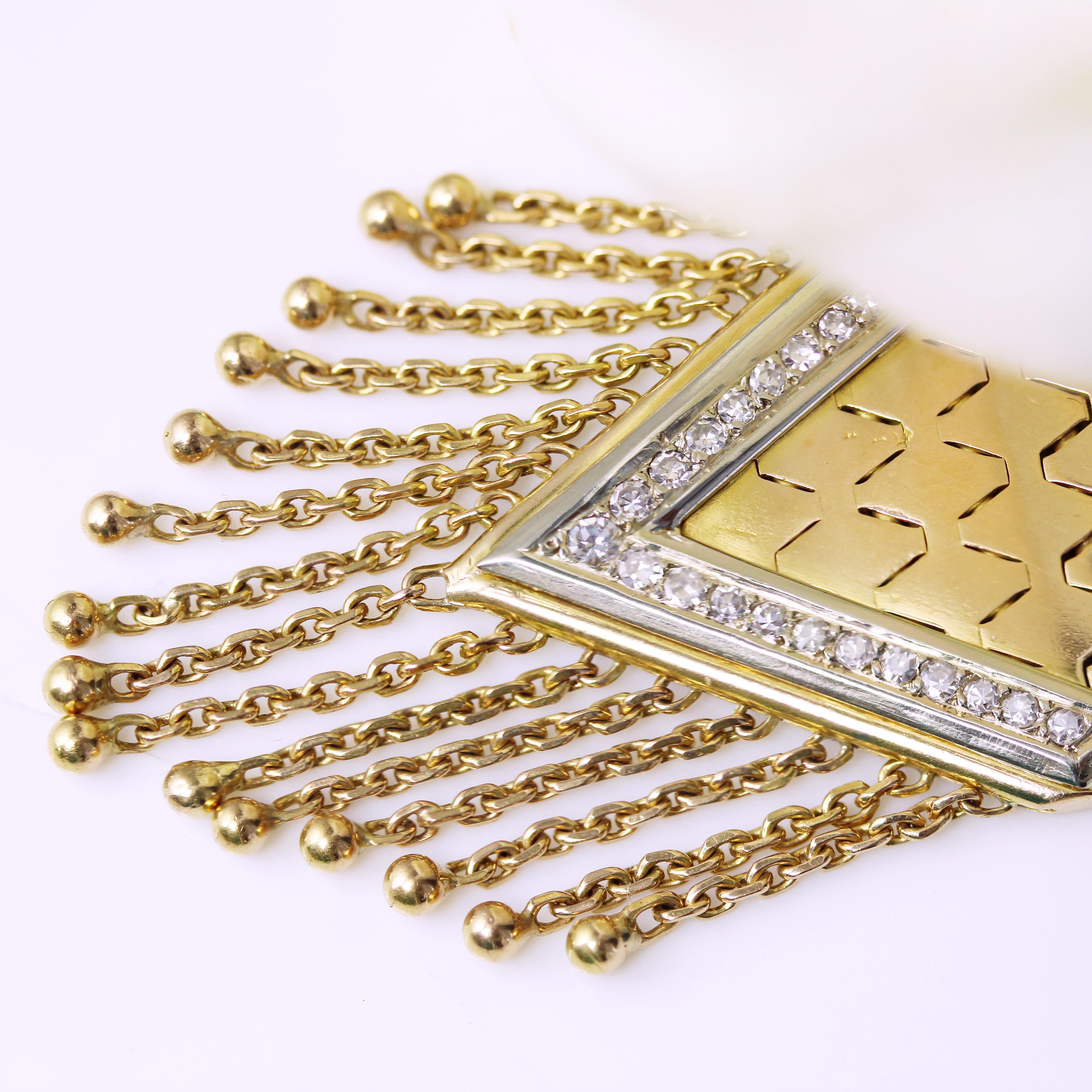 1950s Diamonds 18 Karat Yellow Gold Belt Bracelet For Sale 6