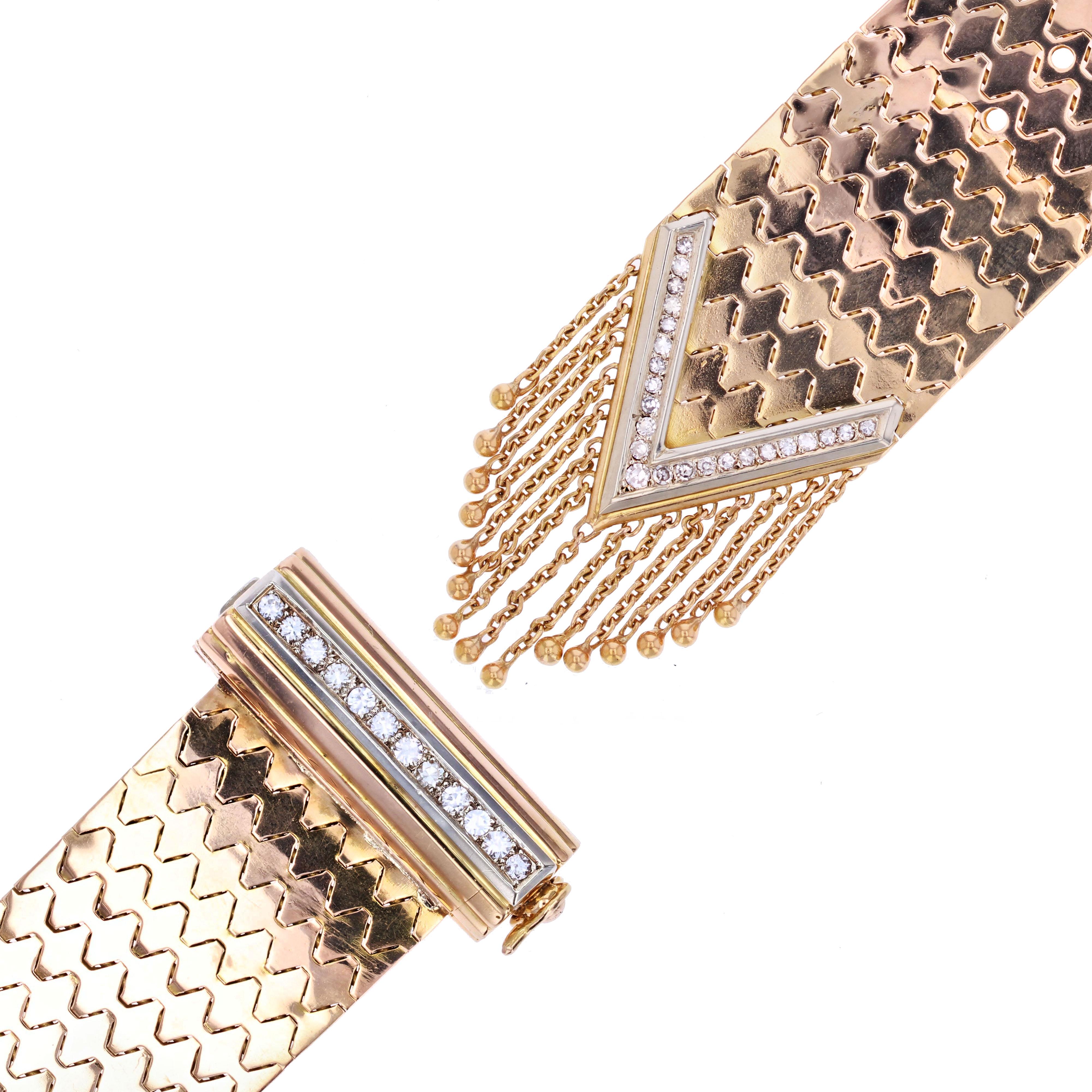 1950s Diamonds 18 Karat Yellow Gold Belt Bracelet For Sale 10