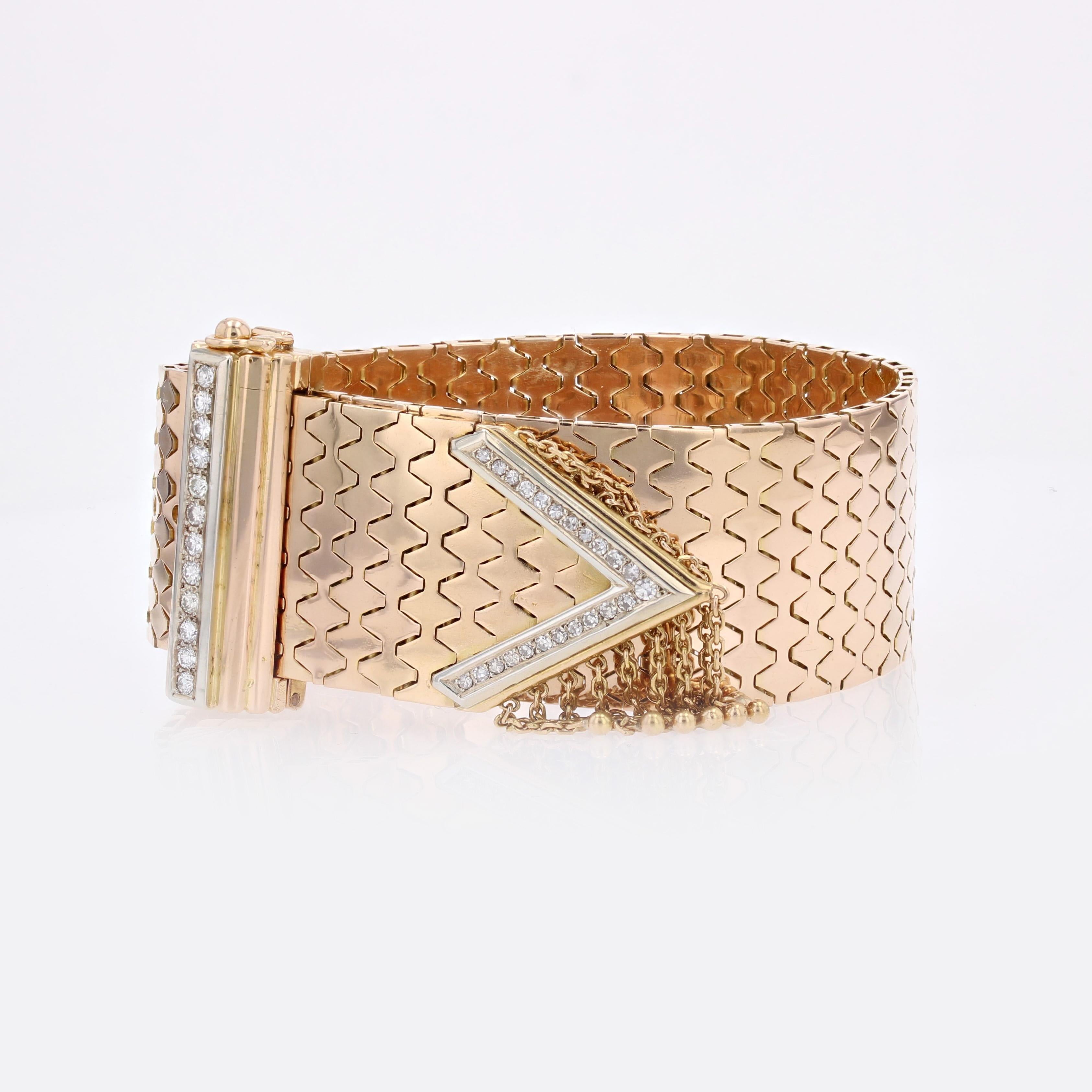 Brilliant Cut 1950s Diamonds 18 Karat Yellow Gold Belt Bracelet For Sale