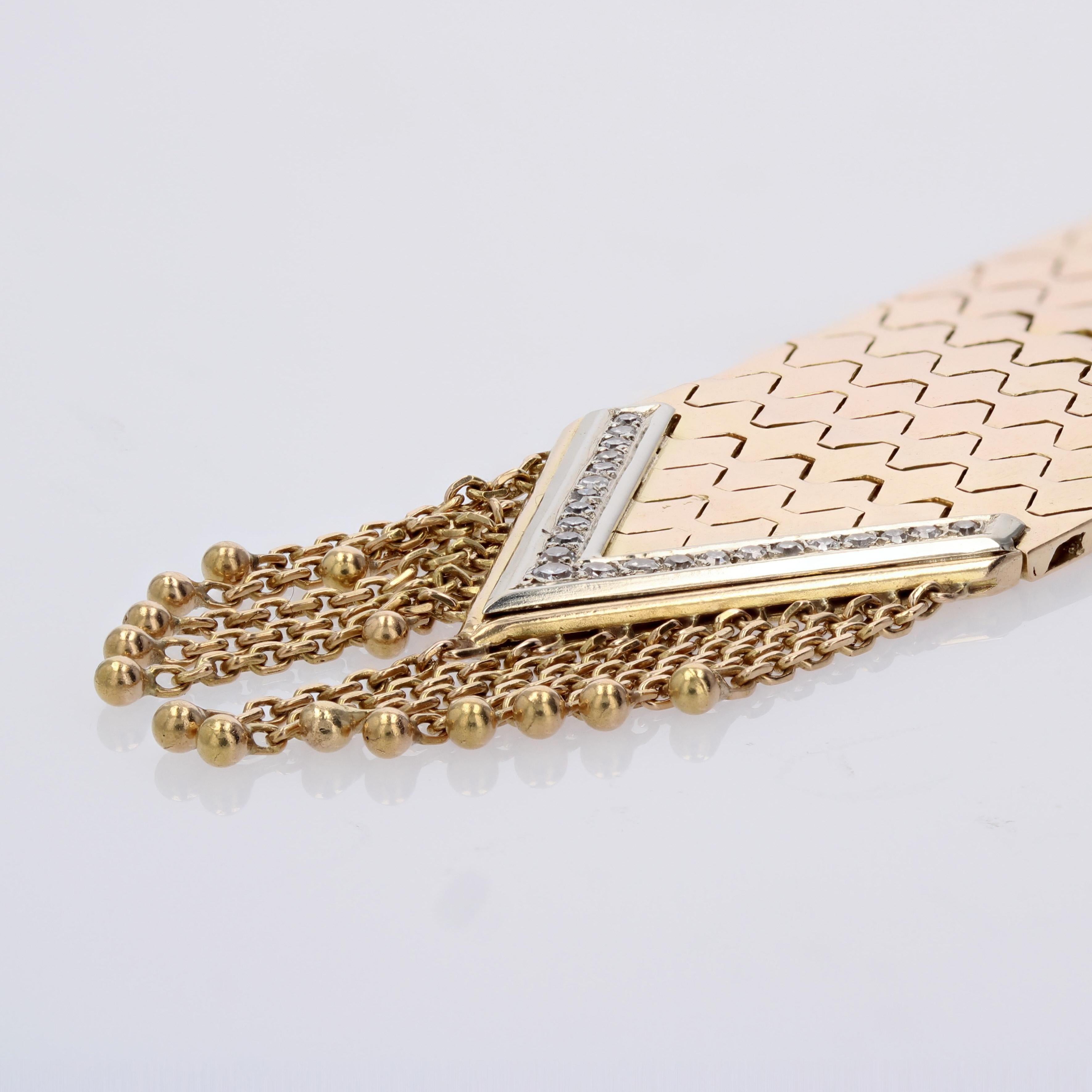 1950s Diamonds 18 Karat Yellow Gold Belt Bracelet For Sale 1