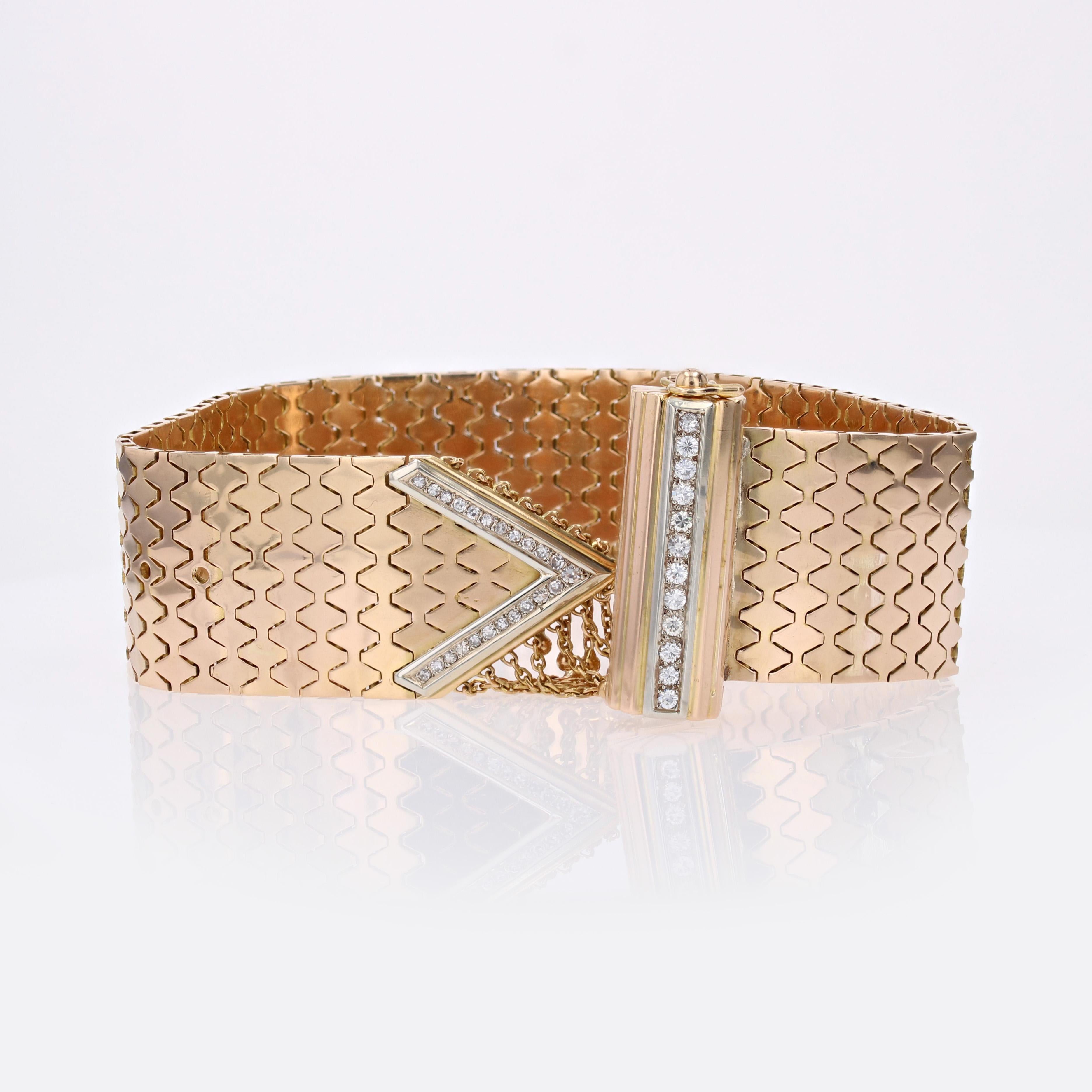 1950s Diamonds 18 Karat Yellow Gold Belt Bracelet For Sale 2