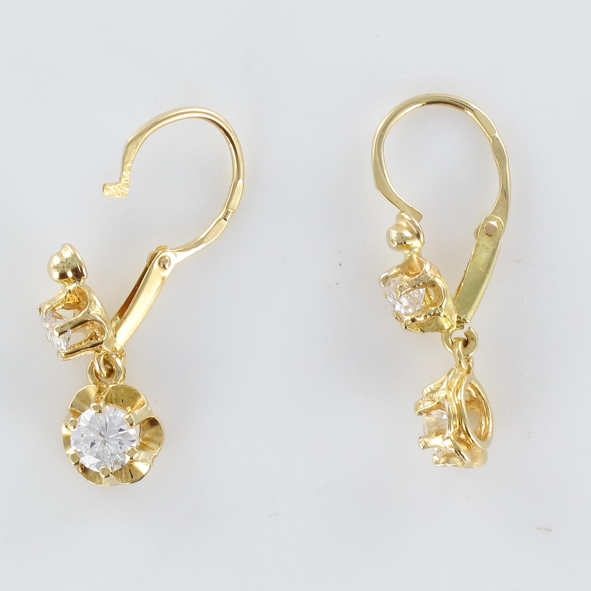 1950s Diamonds 18 Karat Yellow Gold Drop Earrings 3