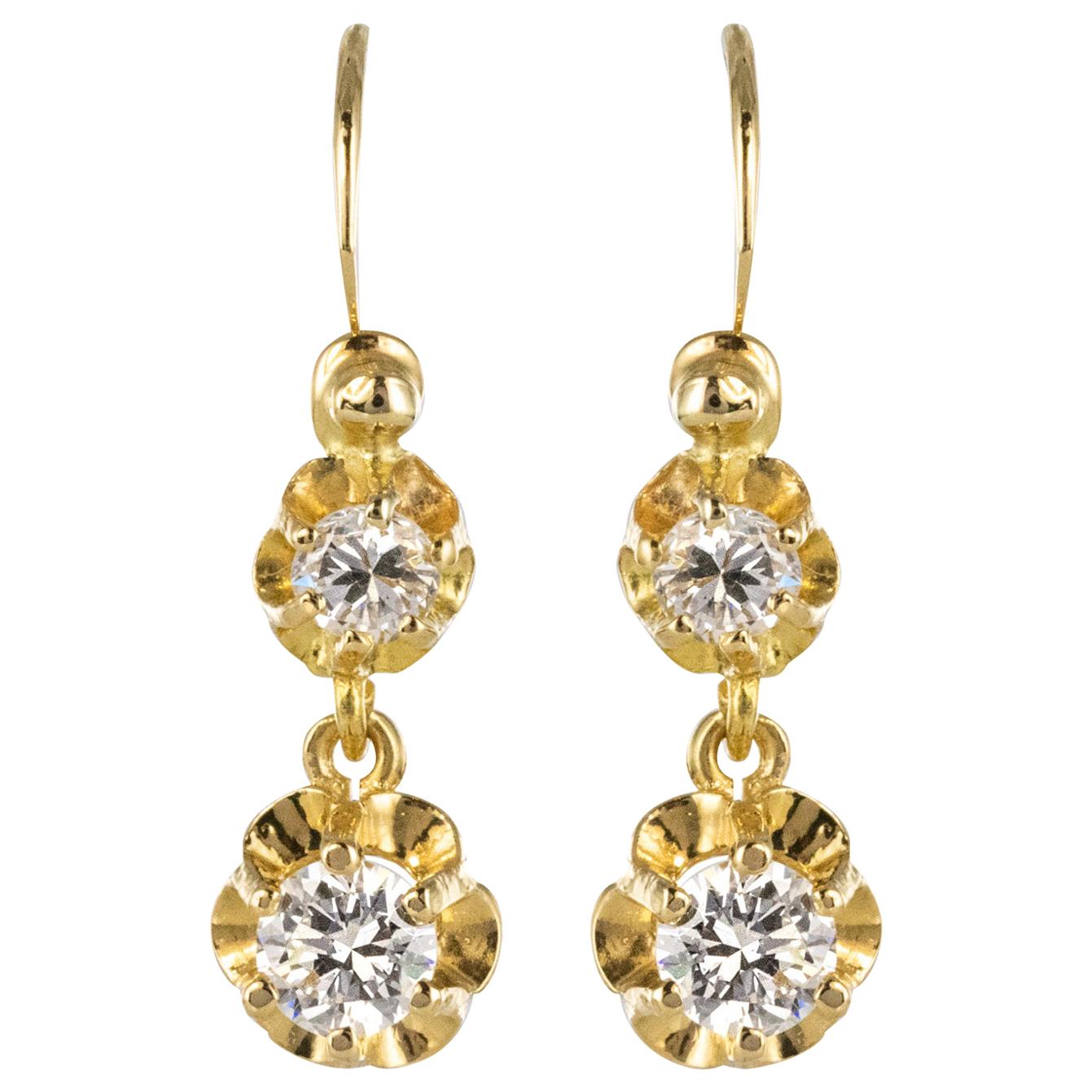 1950s Diamonds 18 Karat Yellow Gold Drop Earrings