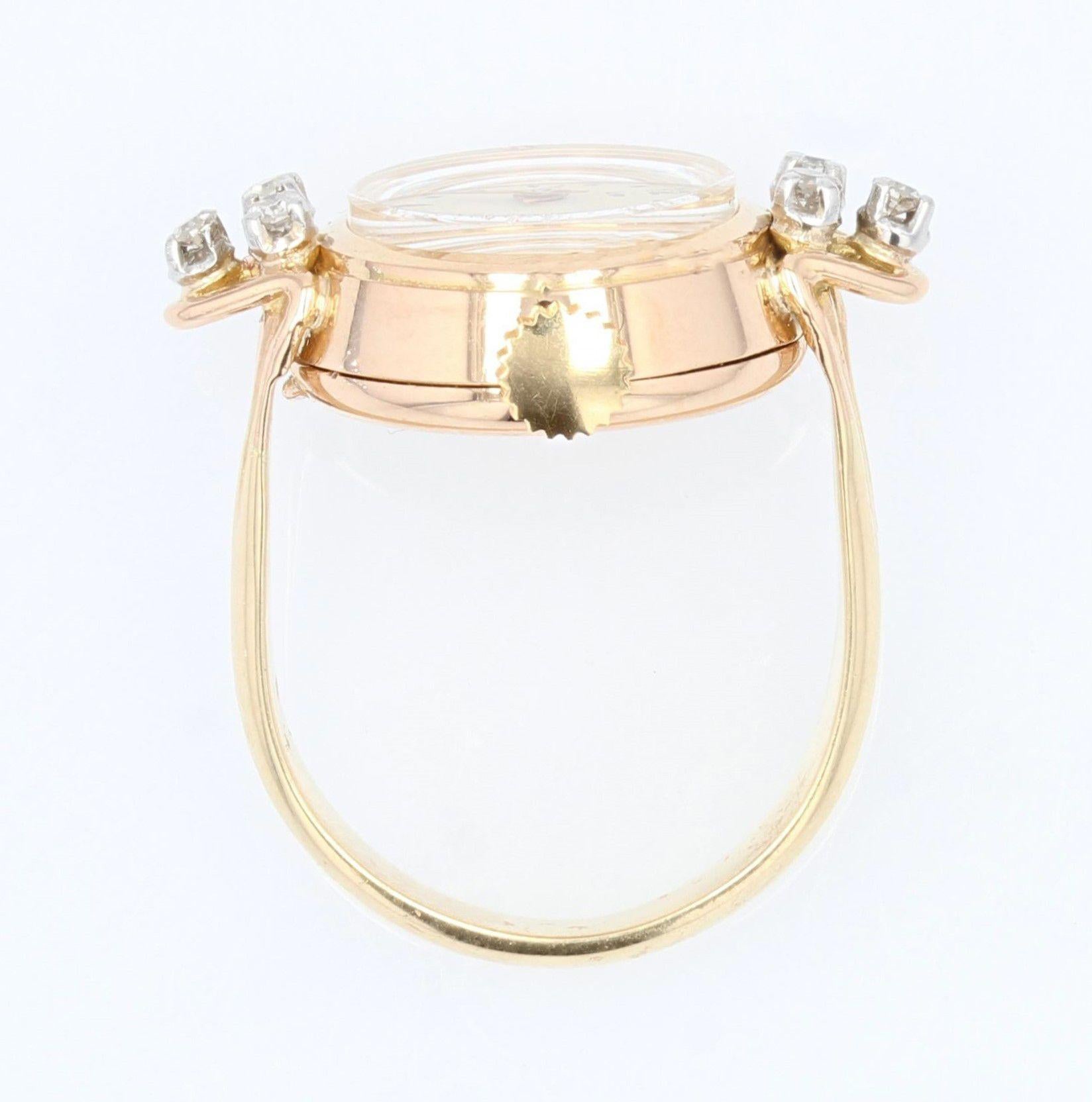 1950s Diamonds 18 Karat Yellow Gold Lip Watch Ring For Sale 2