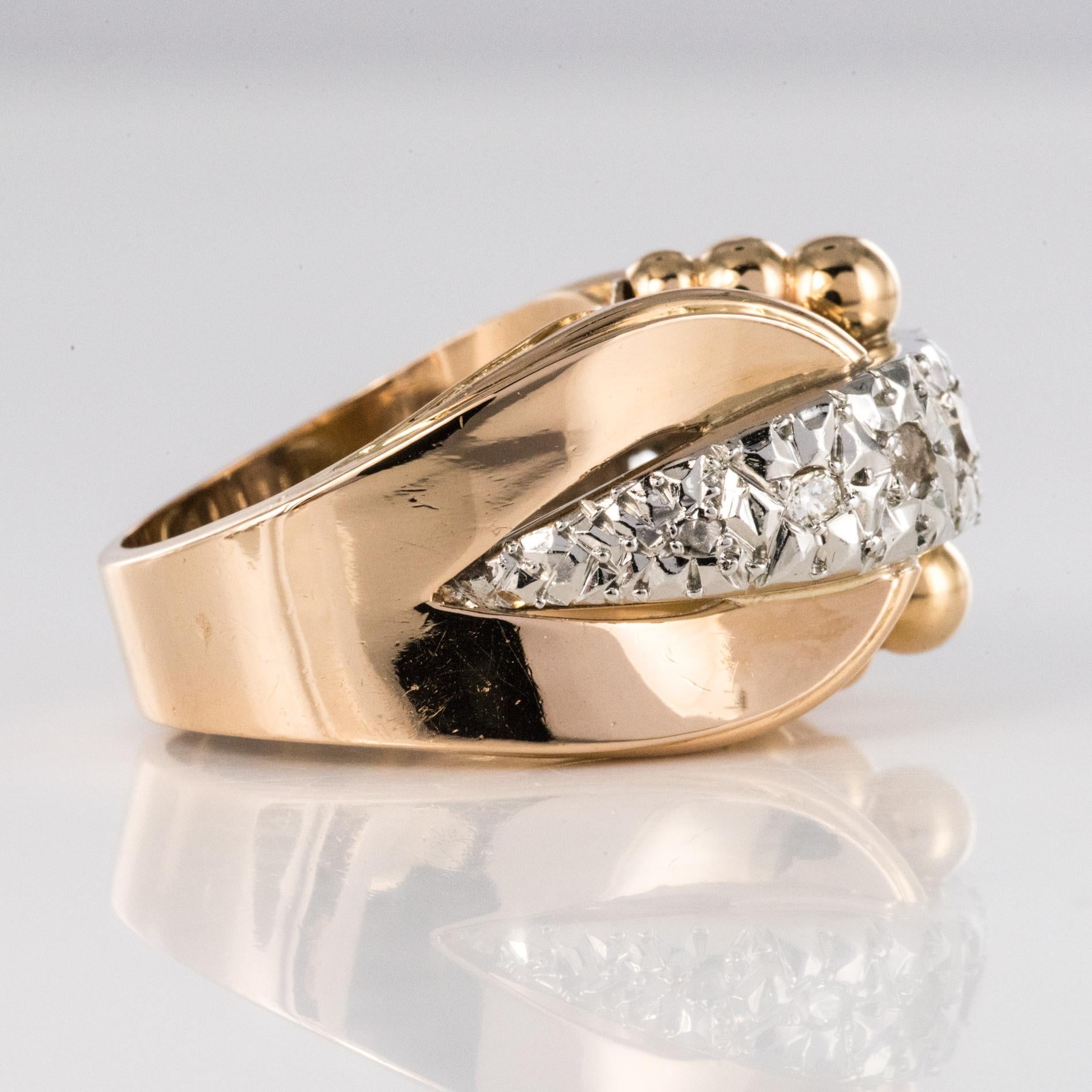1950s Diamonds 18 Karat Yellow Gold Platinum Retro Ring For Sale 12