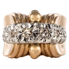 Retro-Ring aus 18 Karat Gelbgold mit Diamanten aus Platin, 1950er Jahre