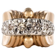 Retro-Ring aus 18 Karat Gelbgold mit Diamanten aus Platin, 1950er Jahre