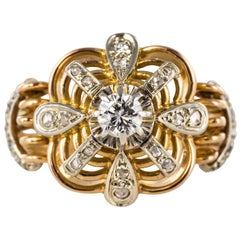 1950s Diamonds 18 Karat Yellow Gold Platinum Thread Dome Ring