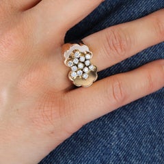 1950s Diamonds 18 Karat Yellow Gold Tank Flower Ring