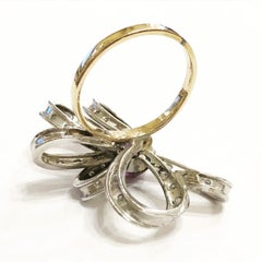 1950s Diamonds Amethyst Platinum 18K White Gold Cocktail Ribbon Ring