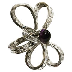 1950s Diamonds Amethyst Platinum 18K White Gold Cocktail Ribbon Ring