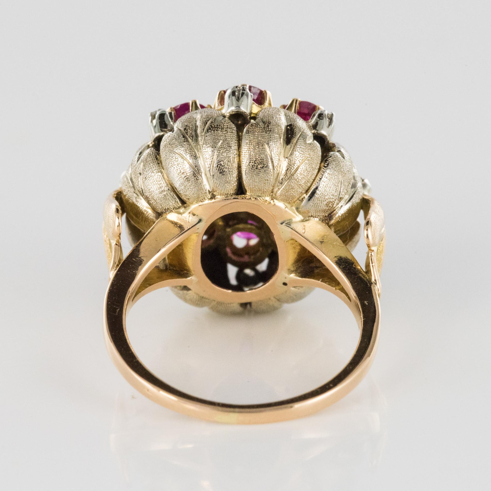1950s Diamonds Ruby 18 Karat Yellow Gold Flower Ring 8
