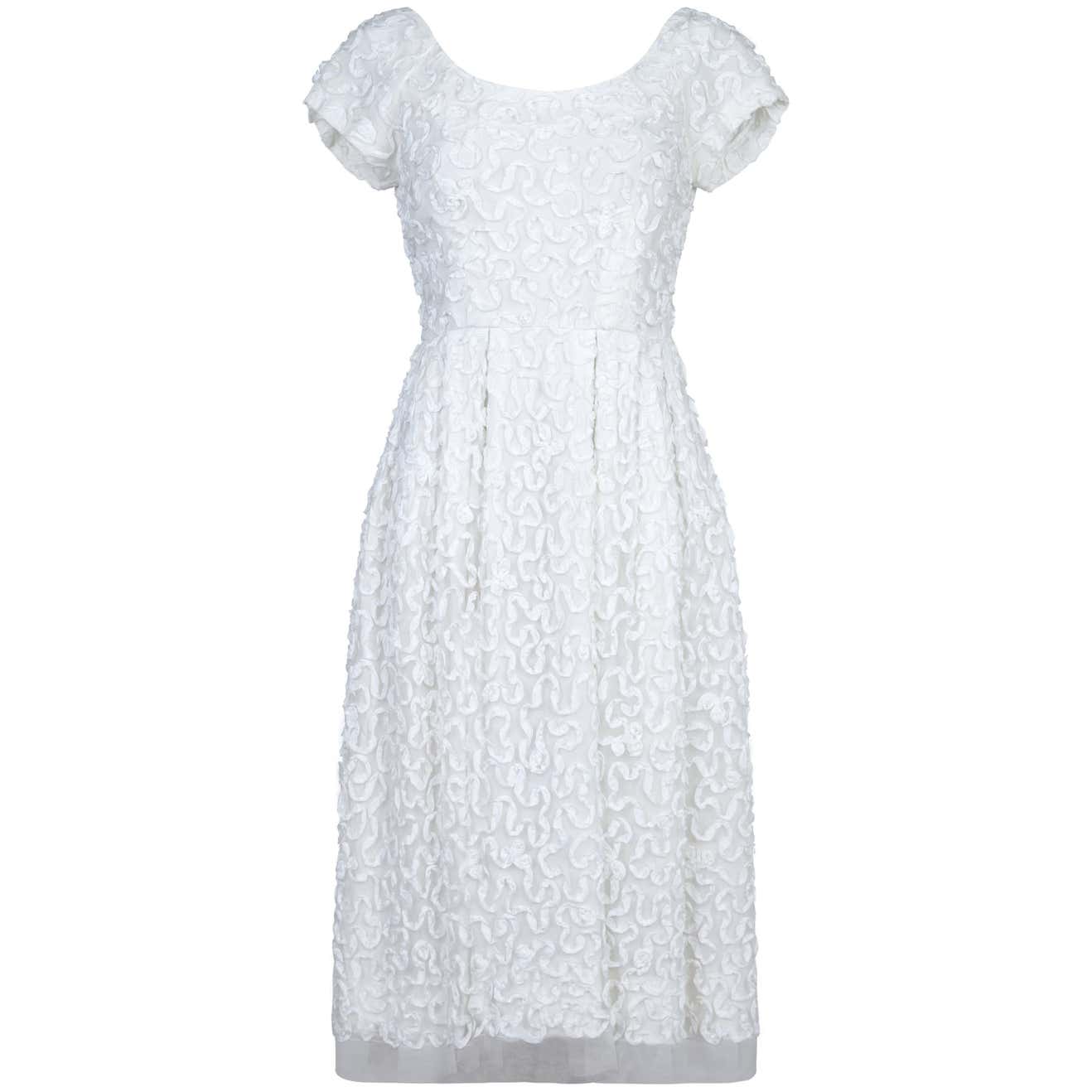 1950s Diana Warren White Tulle Dress With Ribbon Appliqué For Sale at ...