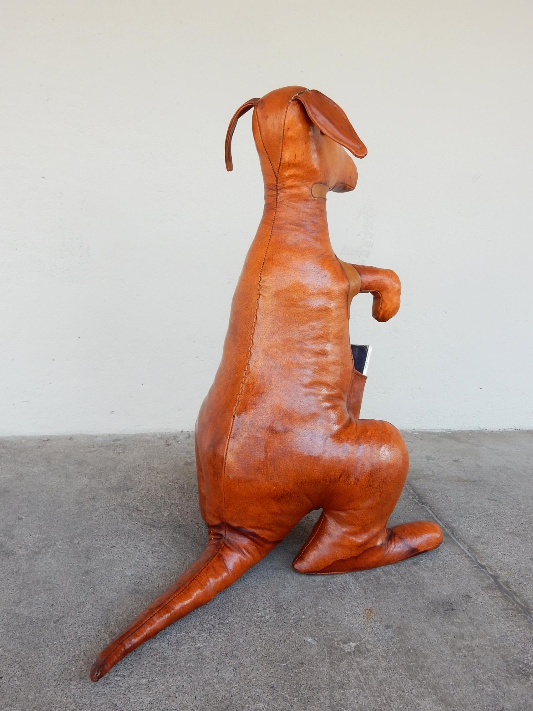 Mid-Century Modern 1950s Dimitri Omersa Leather Kangaroo Sculpture Magazine Stand