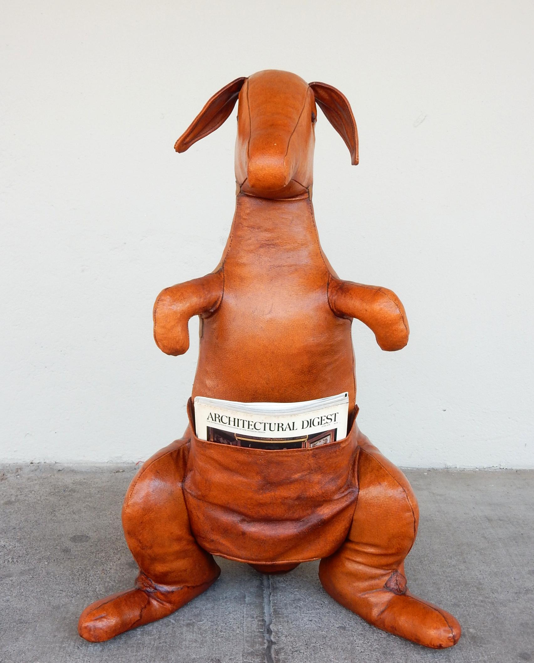 1950s Dimitri Omersa Leather Kangaroo Sculpture Magazine Stand In Fair Condition In Las Vegas, NV
