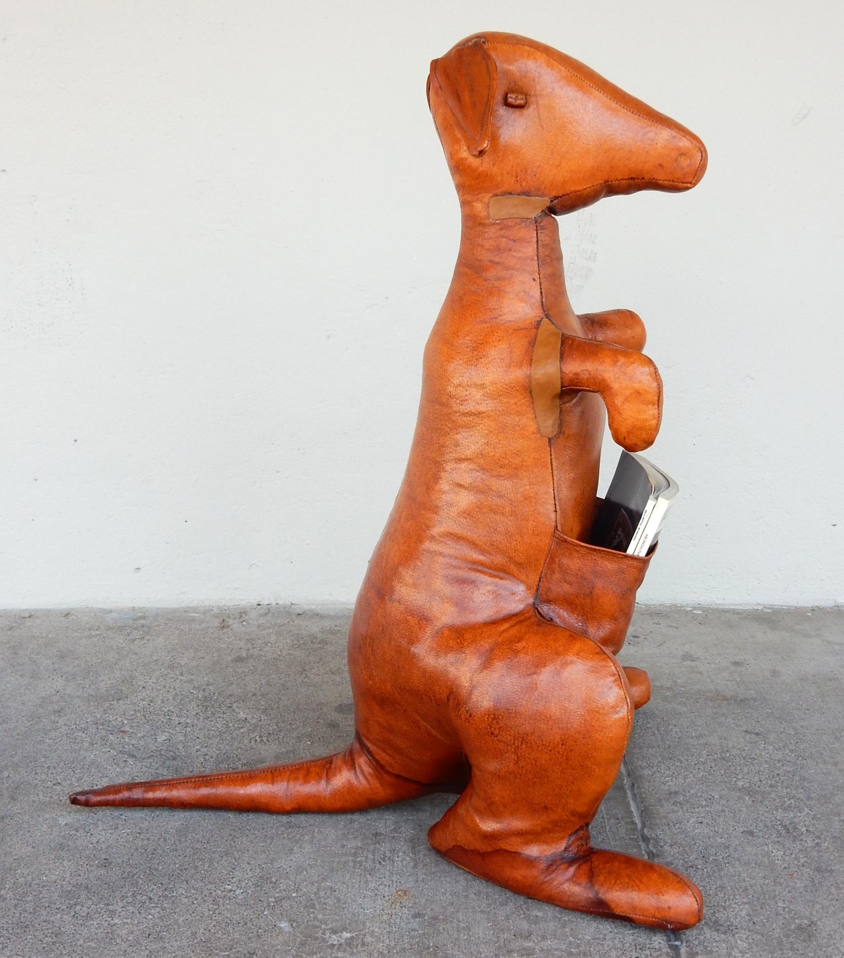 1950s Dimitri Omersa Leather Kangaroo Sculpture Magazine Stand 1