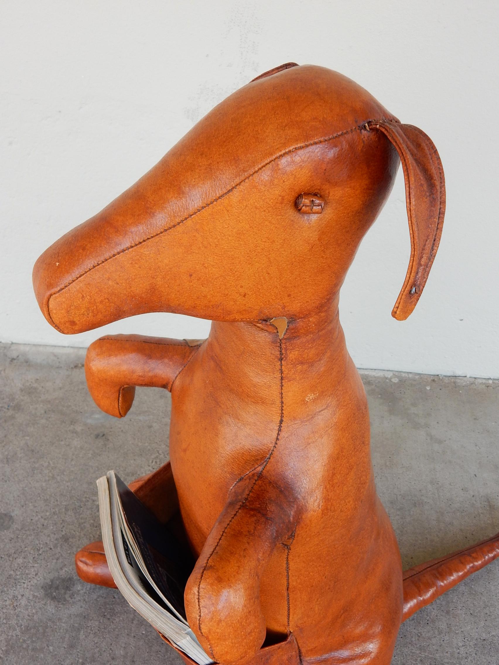 1950s Dimitri Omersa Leather Kangaroo Sculpture Magazine Stand 2