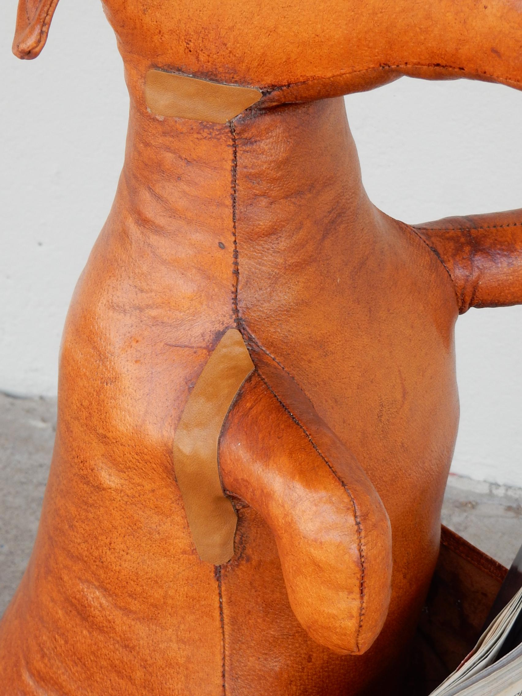 1950s Dimitri Omersa Leather Kangaroo Sculpture Magazine Stand 3