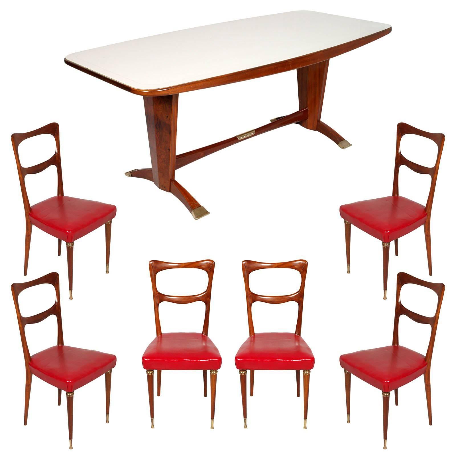 1950s Dining Room Table & Chais from Cantù, Melchiorre Bega Attributed, Mahogany For Sale