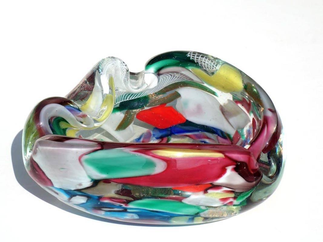 Mid-Century Modern 1950s Dino Martens by Aureliano Toso Murano Glass Bowl Ashtray