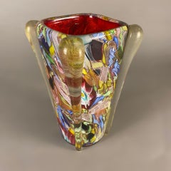1950's Dino Martens Large Flower Vase in Tutti Frutti Multi-Colored Murano Glass