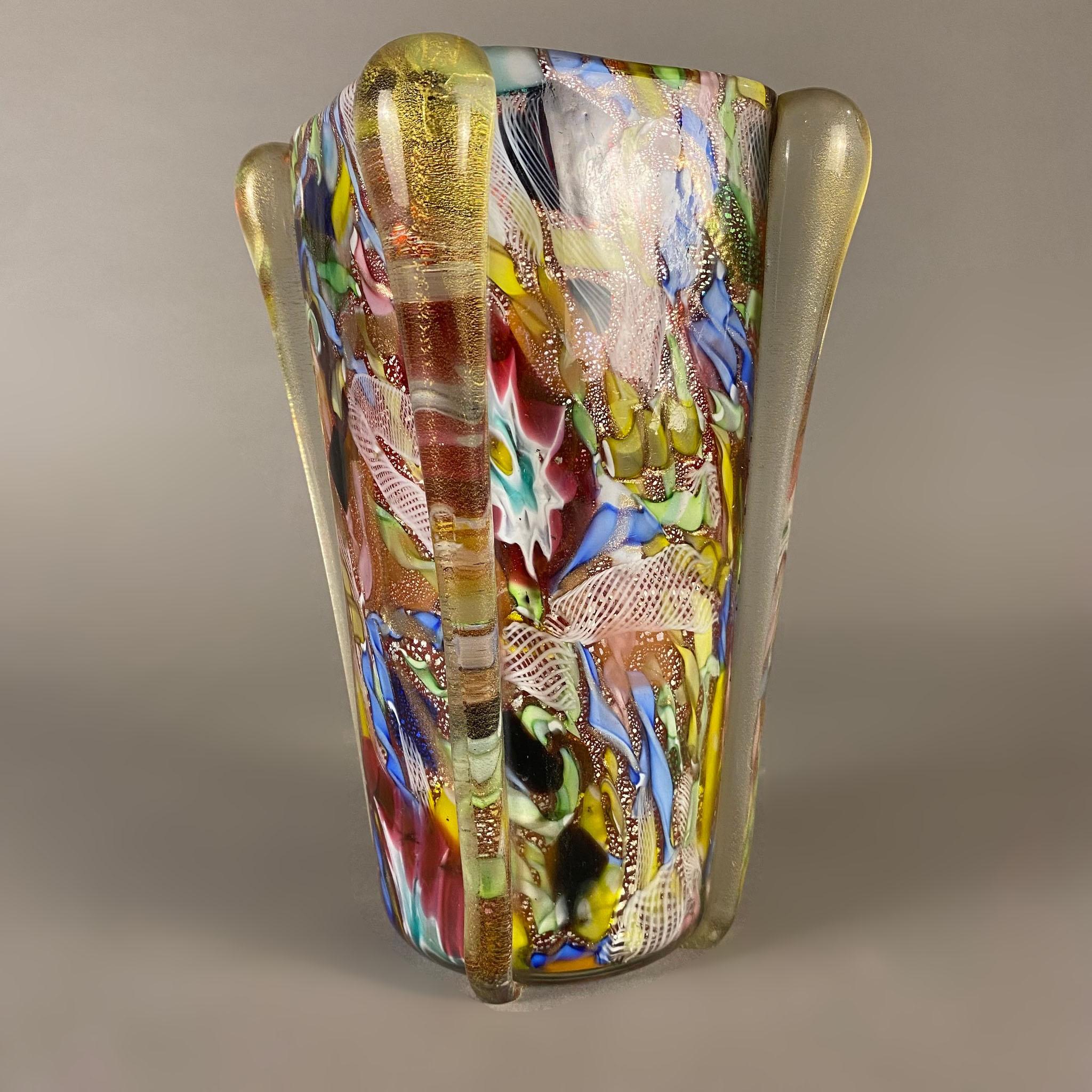 Italian 1950's Dino Martens Large Flower Vase in Tutti Frutti Multi-Colored Murano Glass For Sale