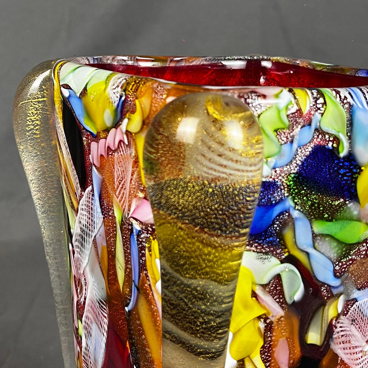 1950's Dino Martens Large Flower Vase in Tutti Frutti Multi-Colored Murano Glass For Sale 1