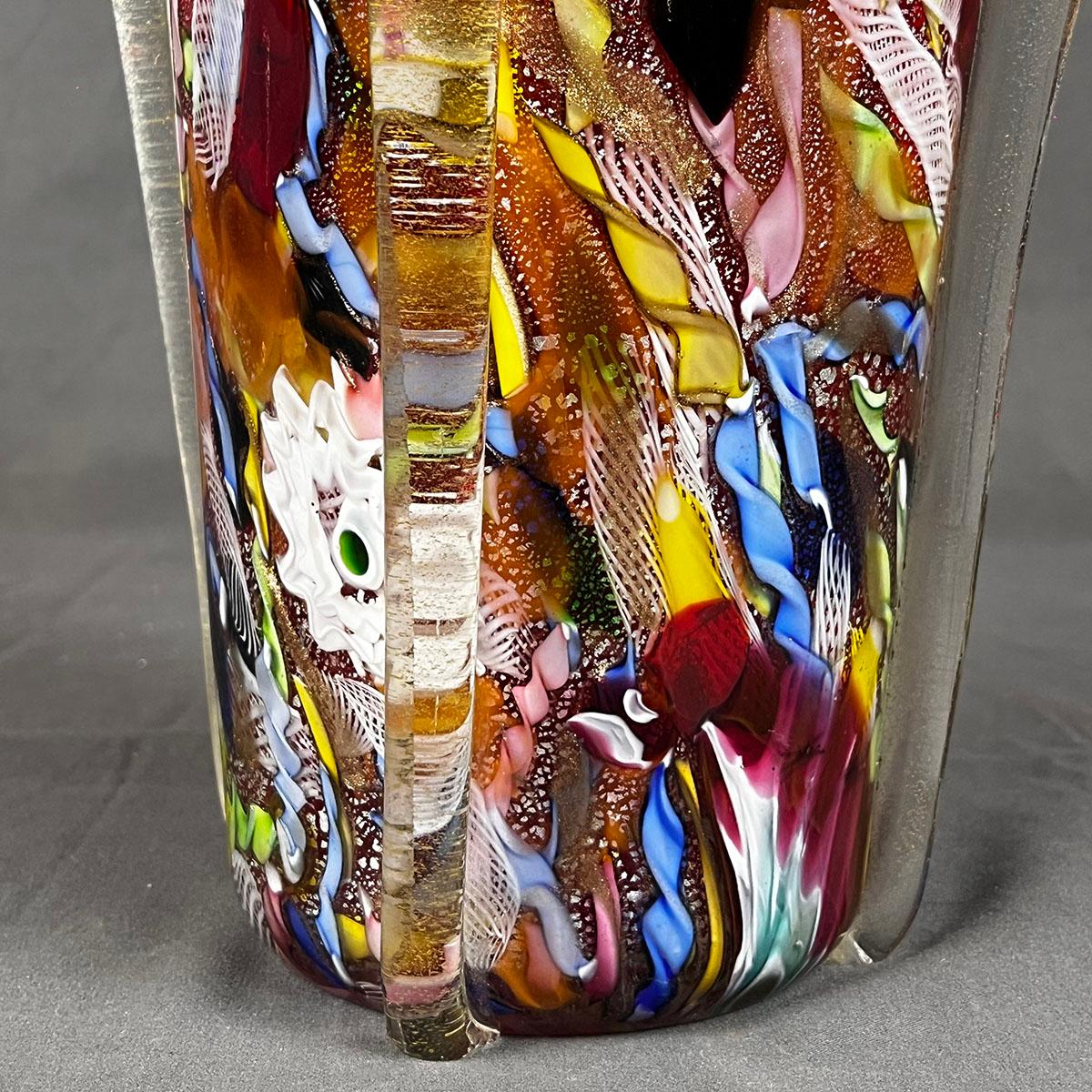 1950's Dino Martens Large Flower Vase in Tutti Frutti Multi-Colored Murano Glass For Sale 2