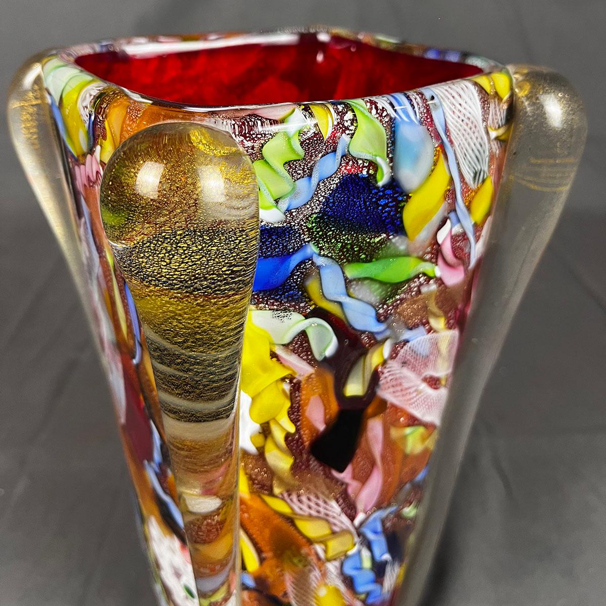 1950's Dino Martens Large Flower Vase in Tutti Frutti Multi-Colored Murano Glass For Sale 3