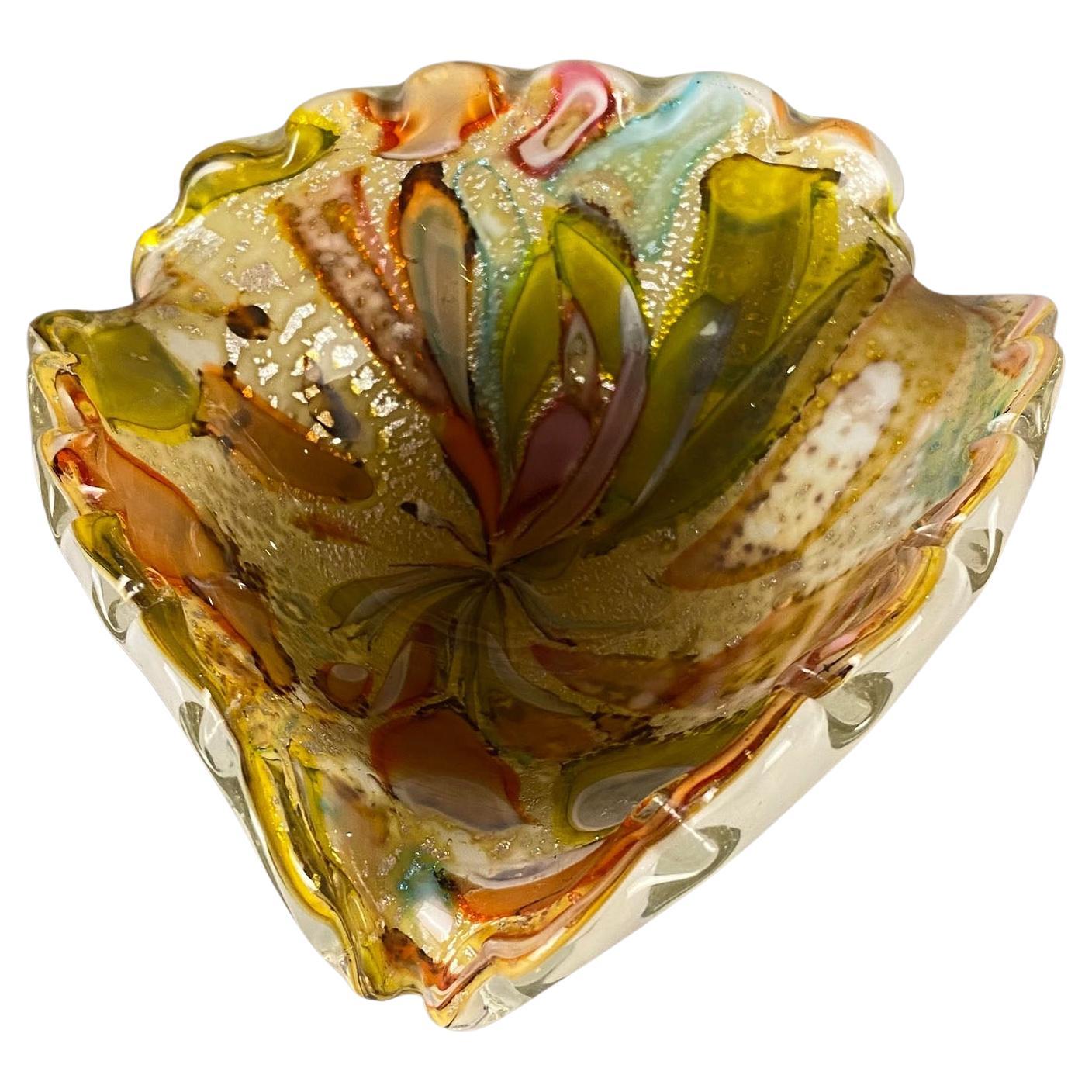 1950's Dino Martens Triangular Ashtray Tutti Frutti Multi-Colored Murano Glass