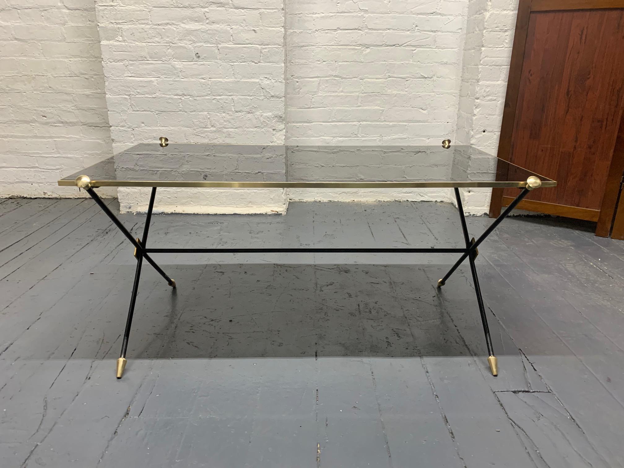 French 1950s Directoire Style Brass and Iron Coffee Table