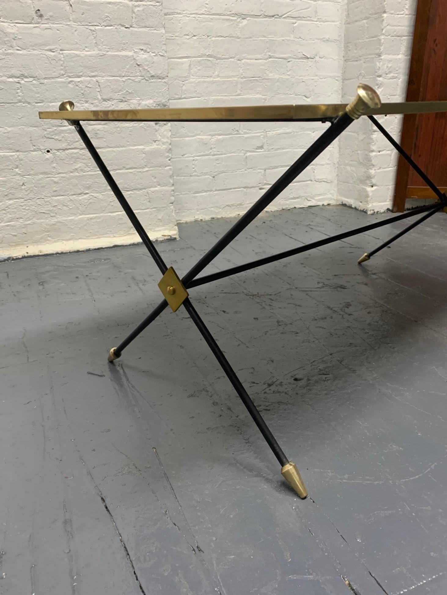 1950s Directoire Style Brass and Iron Coffee Table In Good Condition For Sale In New York, NY