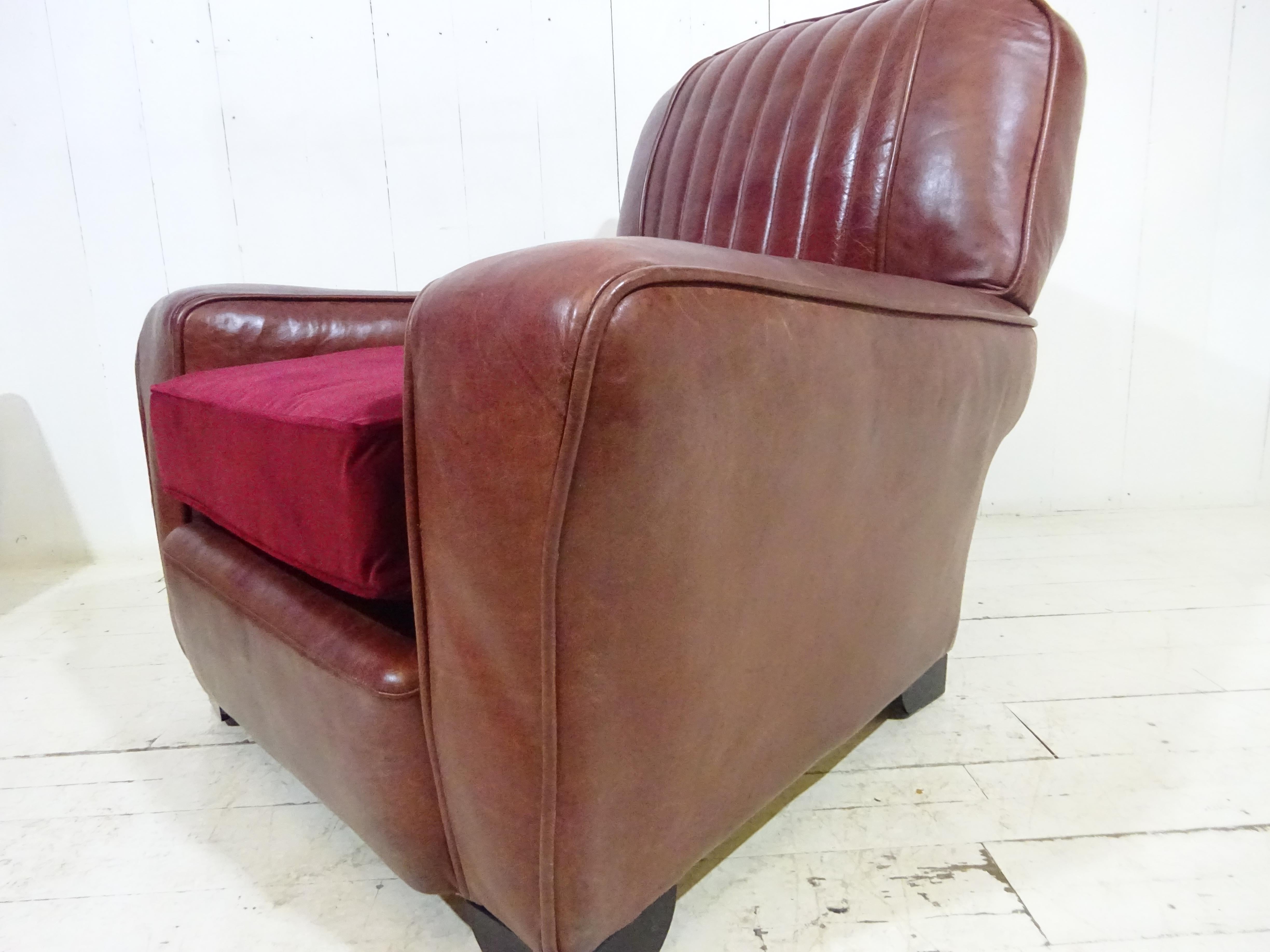 1950's Distressed Leather Club Chair In Good Condition In Tarleton, GB