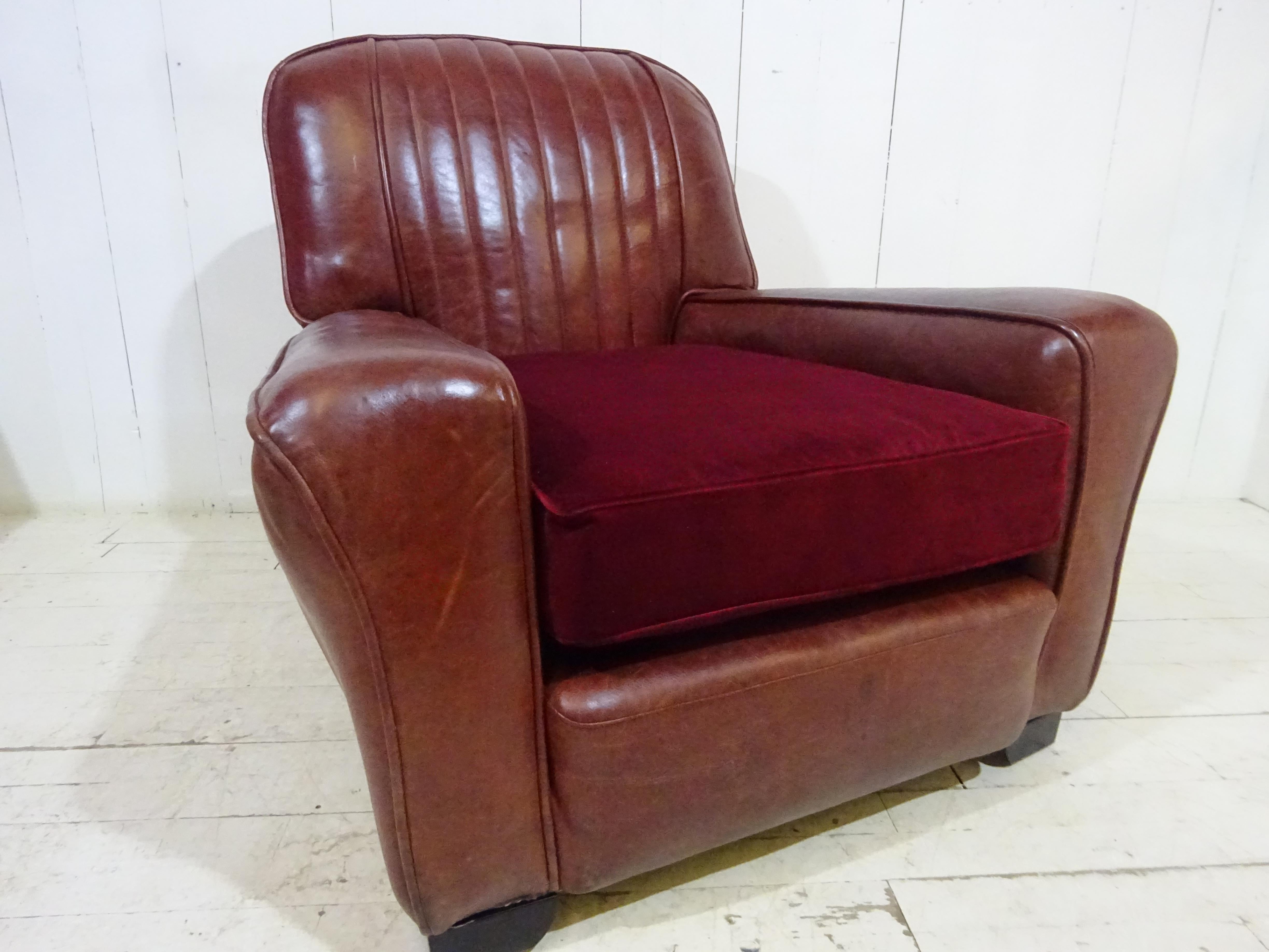 1950's Distressed Leather Club Chair 1