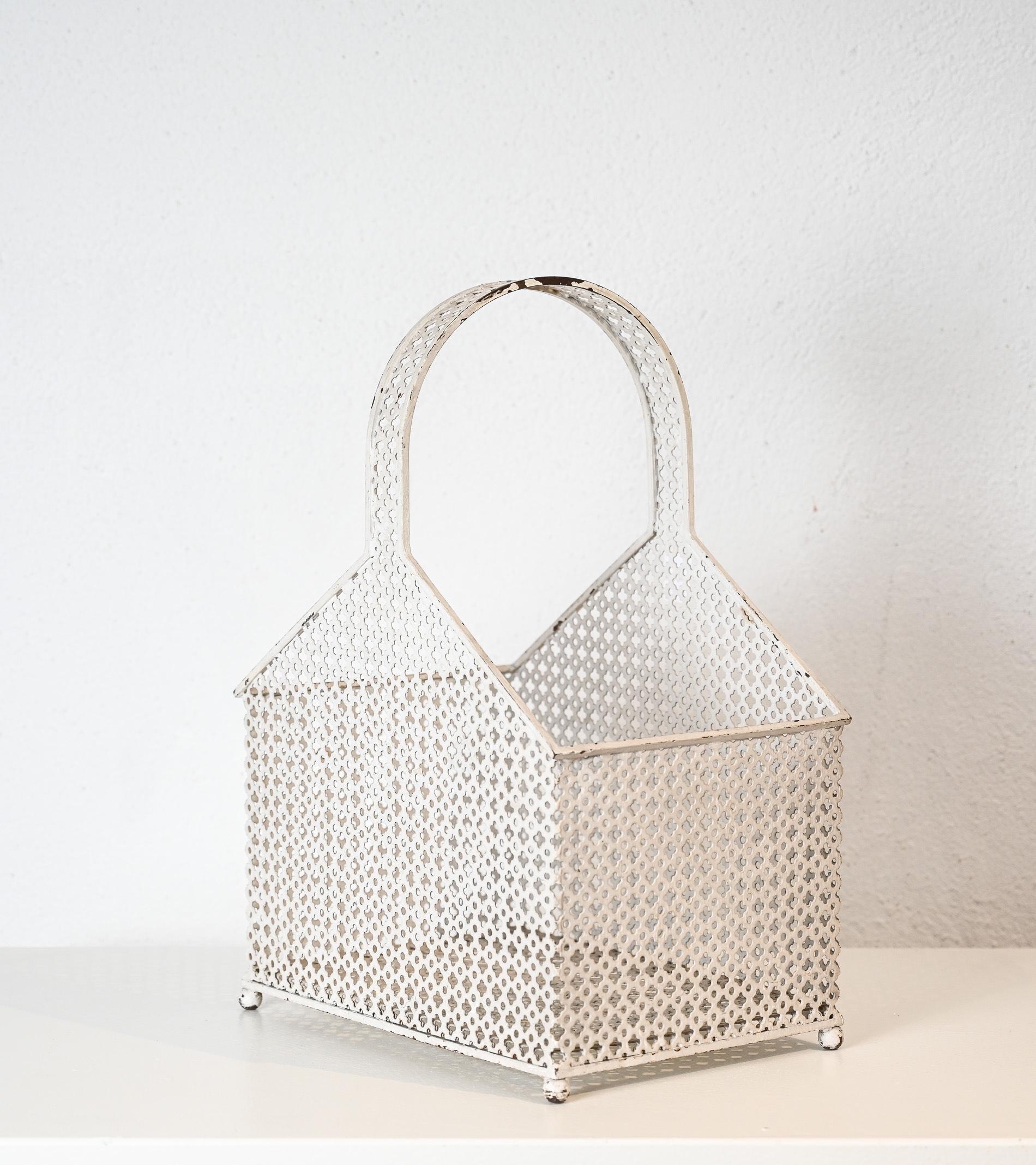 1950s documented Mathieu Matégot perforated steel basket In Good Condition In Henley-on Thames, Oxfordshire