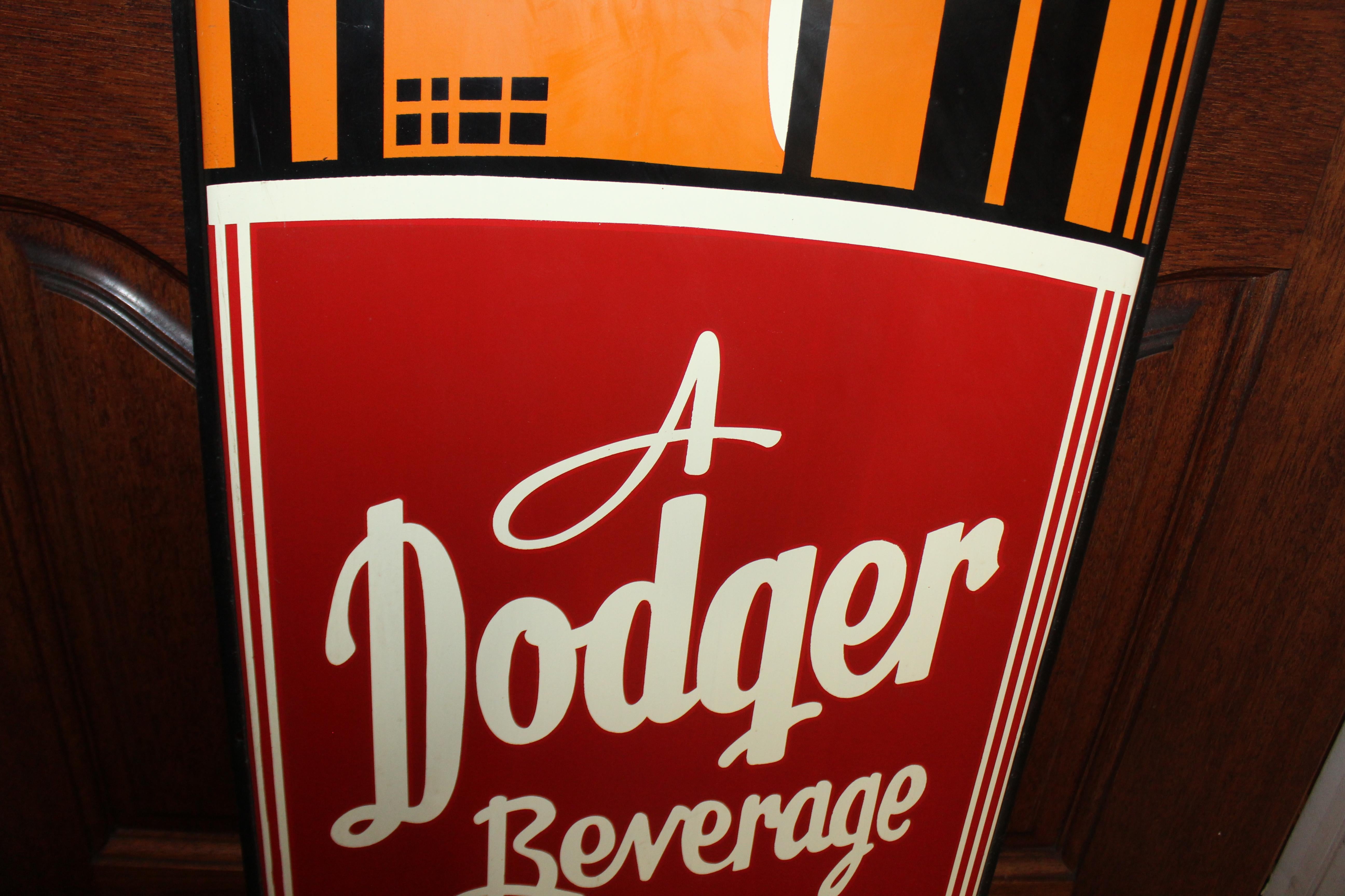 1950s Dodger Beverage Cola Die-Cut Bottle Tin Advertising Sign NOS For Sale 3