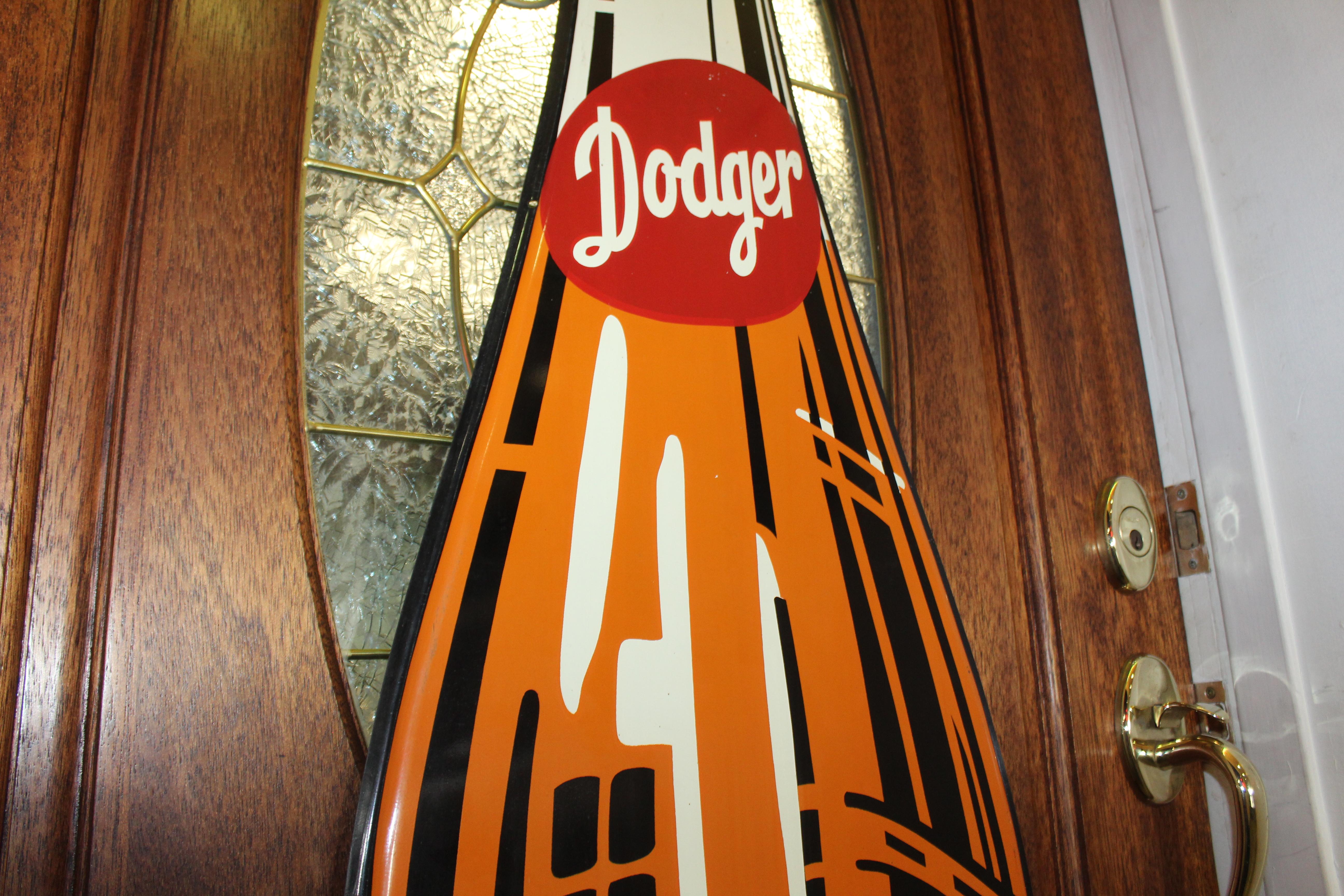 1950s Dodger Beverage Cola Die-Cut Bottle Tin Advertising Sign NOS For Sale 5