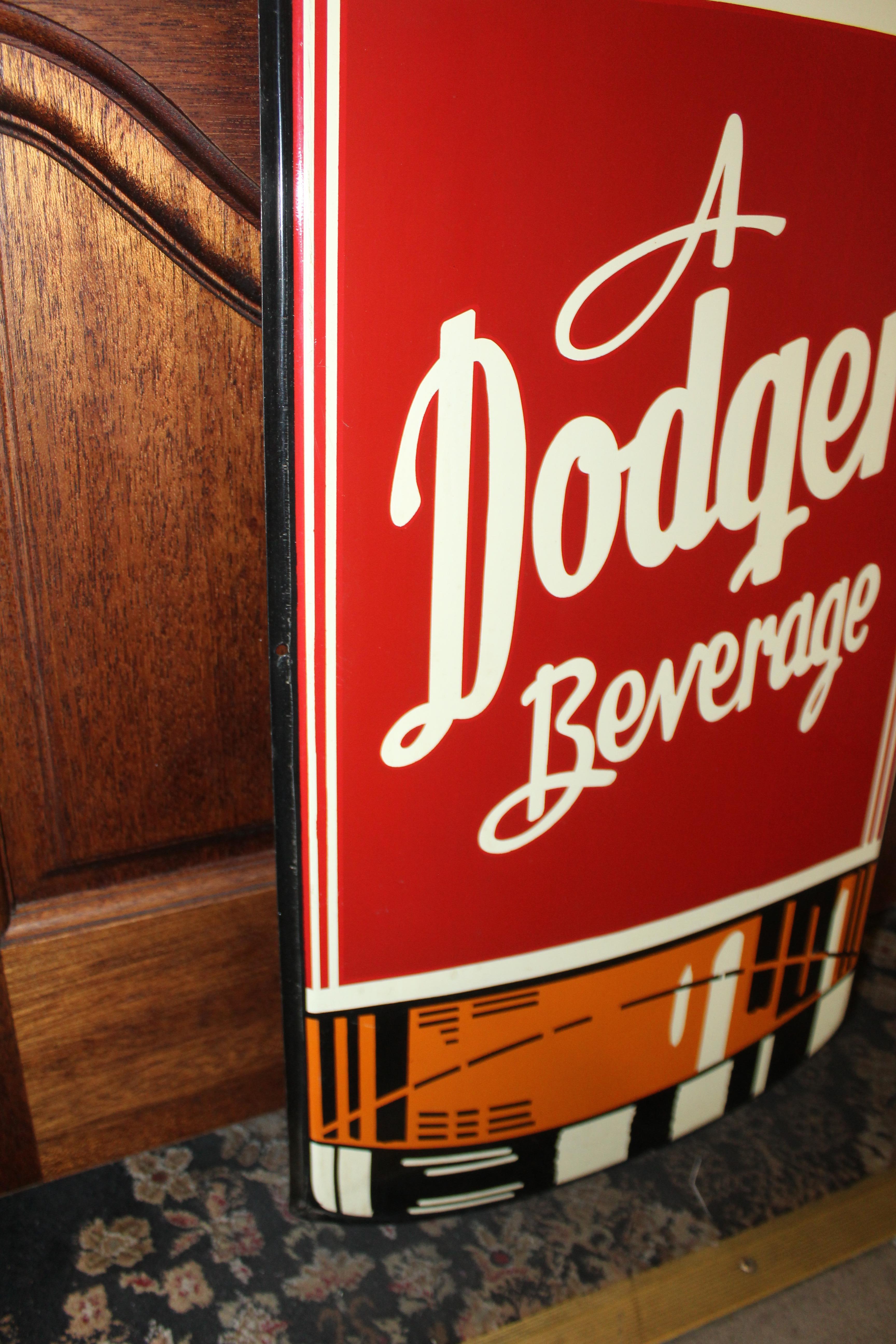 1950s Dodger Beverage Cola Die-Cut Bottle Tin Advertising Sign NOS For Sale 7