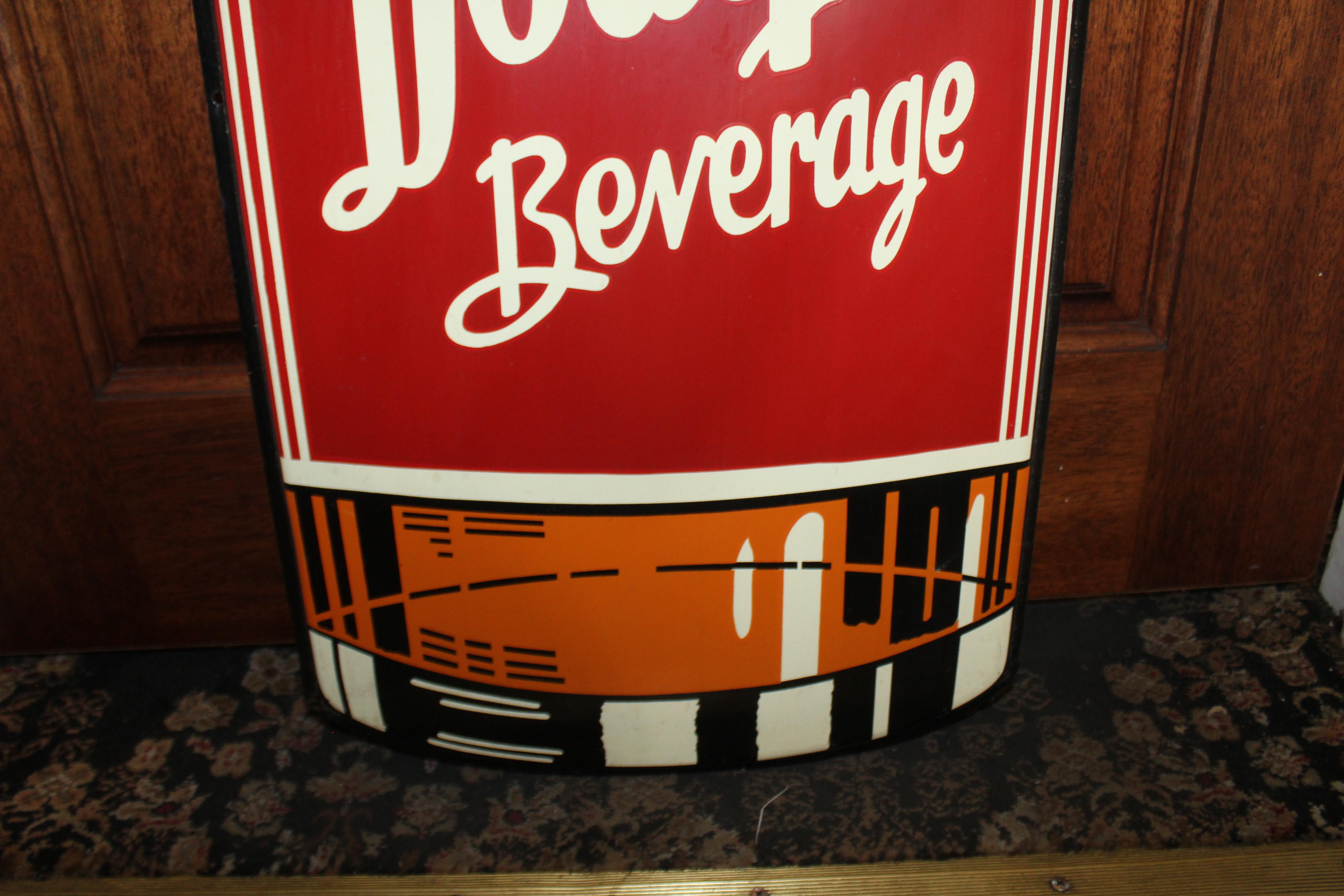 1950s Dodger Beverage Cola Die-Cut Bottle Tin Advertising Sign NOS For Sale 1